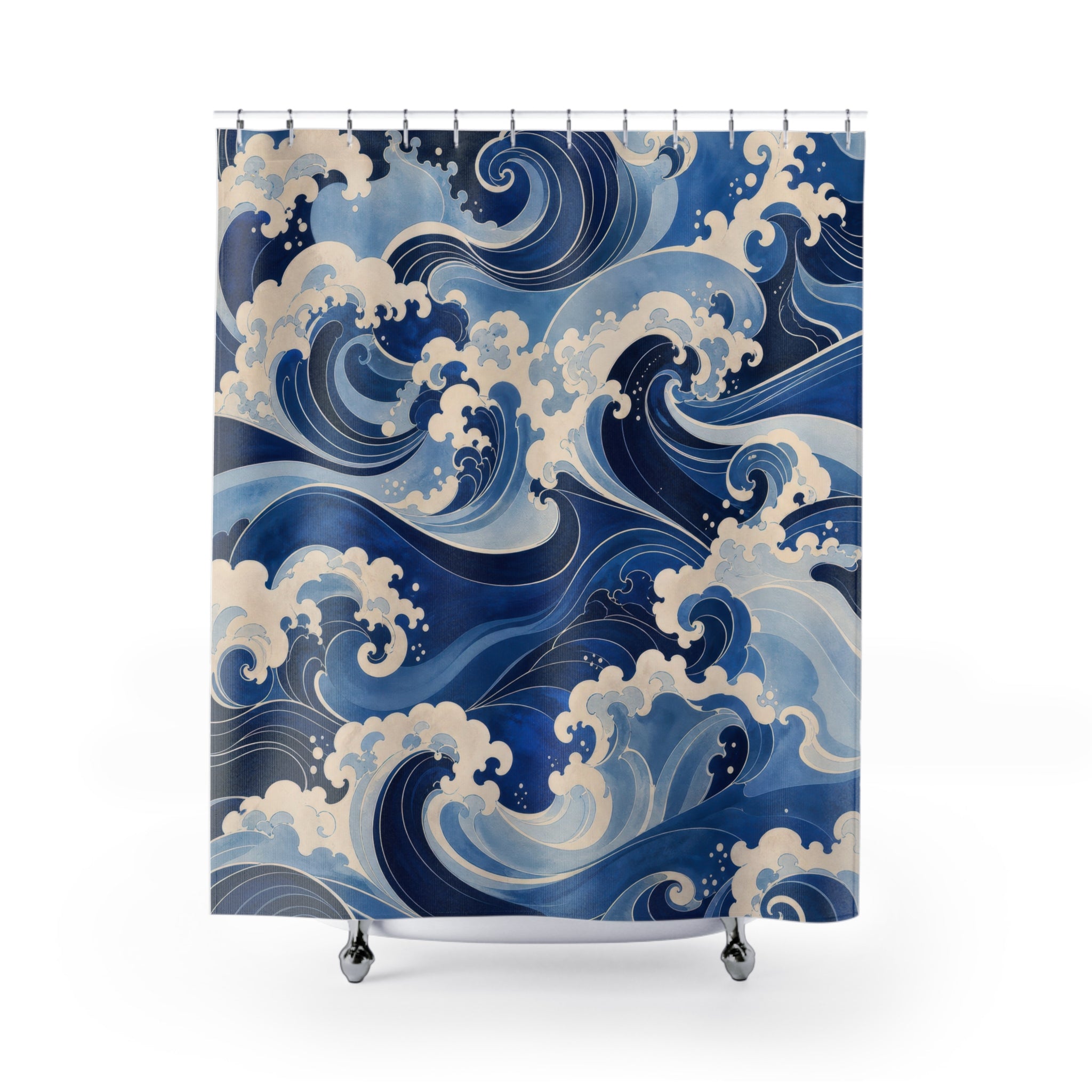 Indigo Wave Dark Blue Shower Curtain