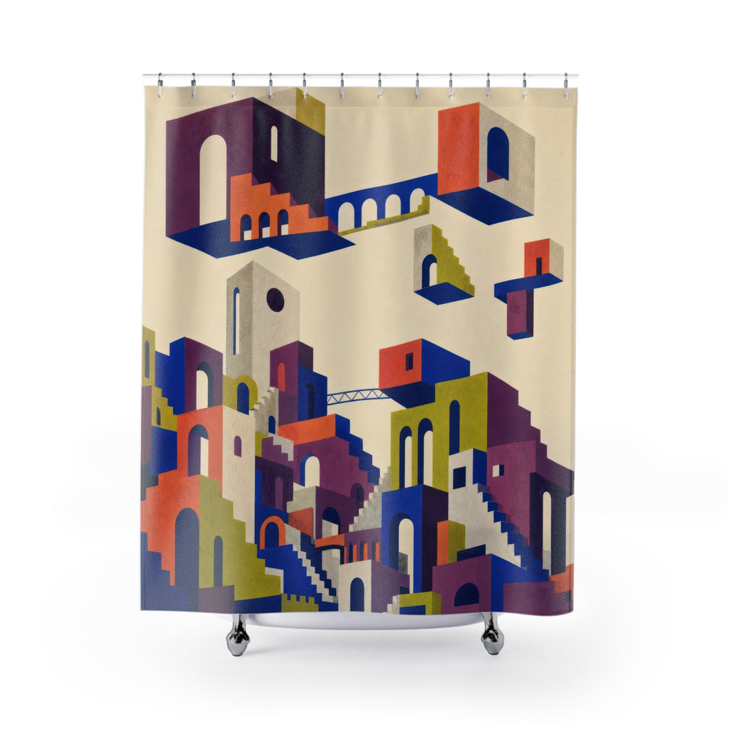 Cantilever City Mid Century Modern Shower Curtain
