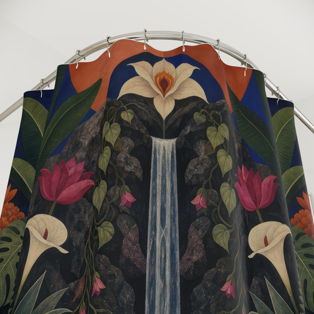 Dark Botanical Waterfall Print Shower Curtain