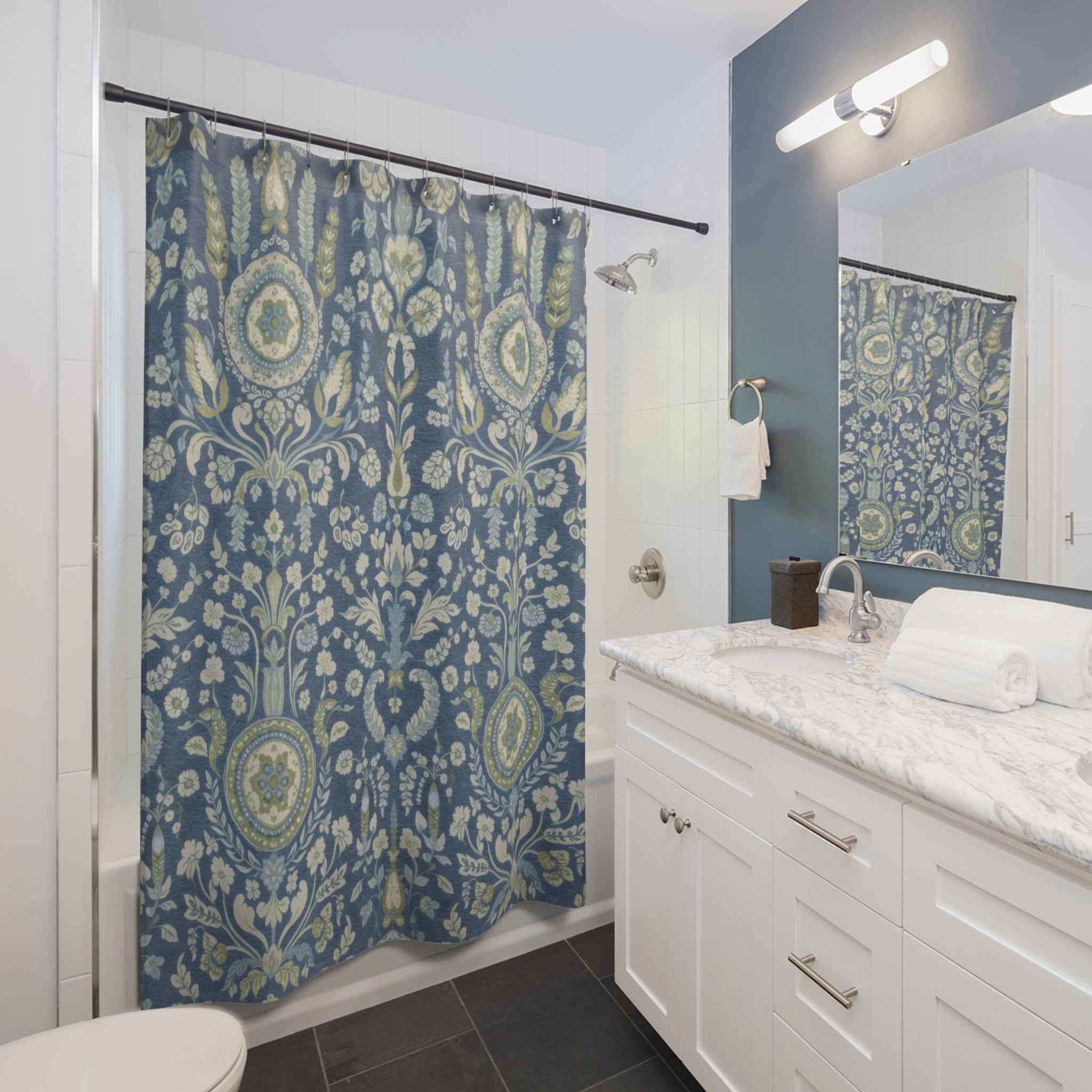 Vintage Suzani Shower Curtain – Blue Green Teal