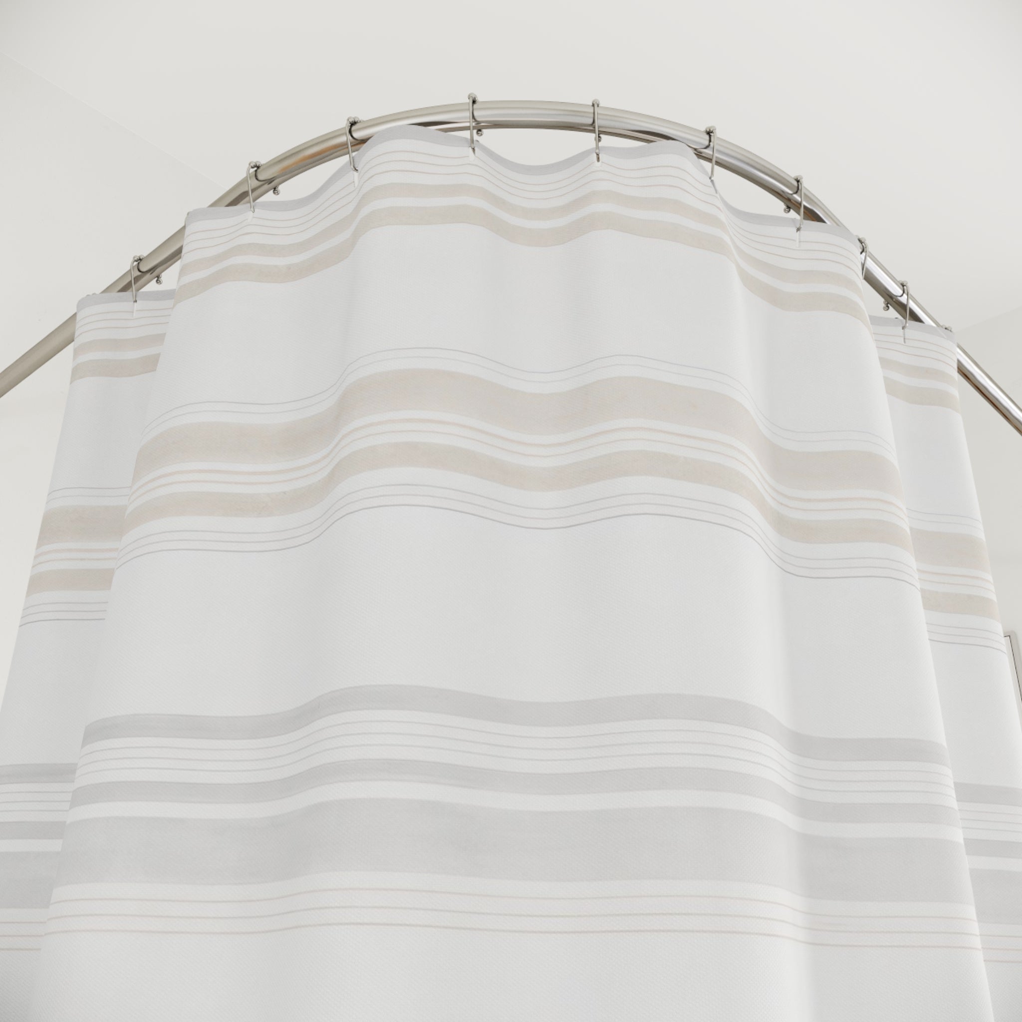 Horizontal Beige Gray Stripe Band Shower Curtain