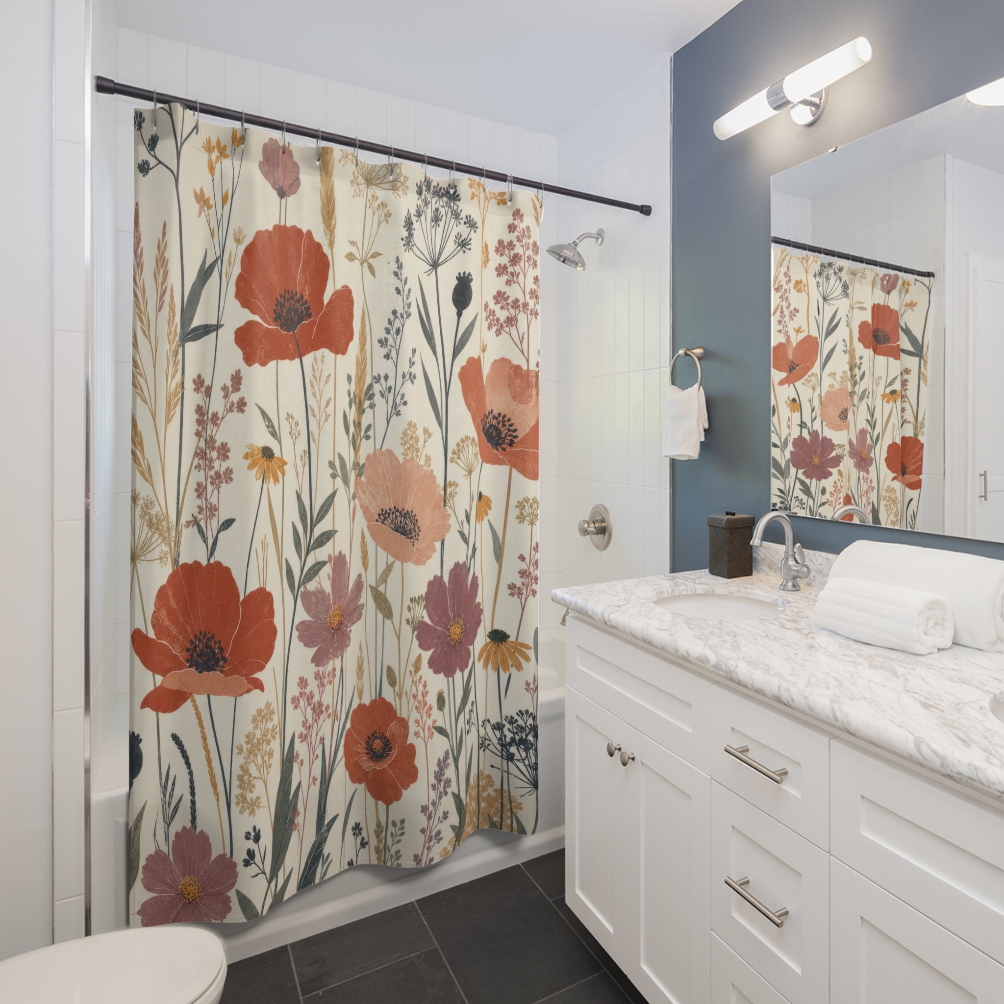 Orange Wildflower Meadow Shower Curtain