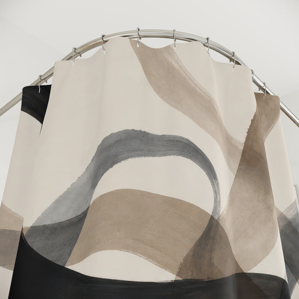 Black Beige Watercolor Ribbon Shower Curtain