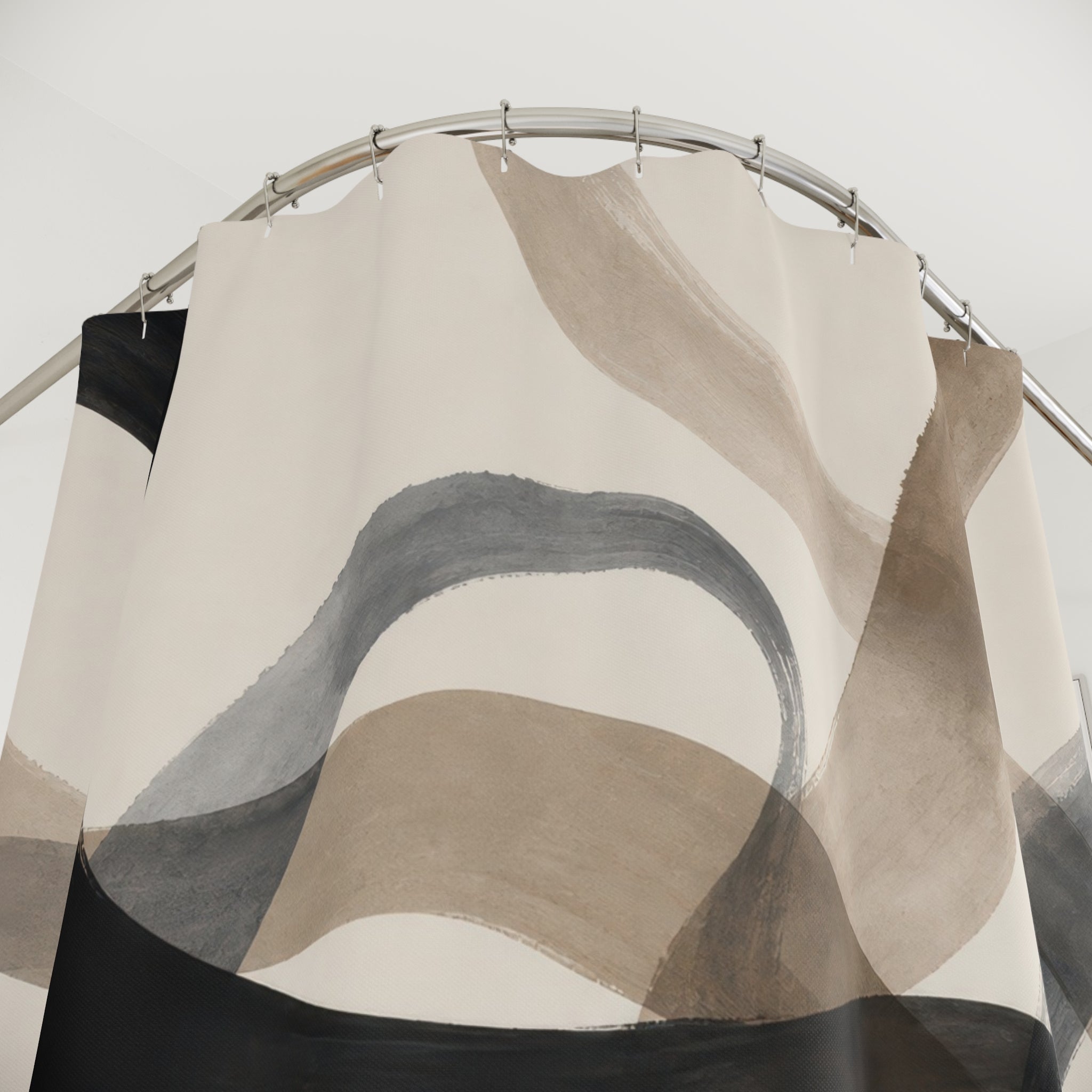 Black Beige Watercolor Ribbon Shower Curtain