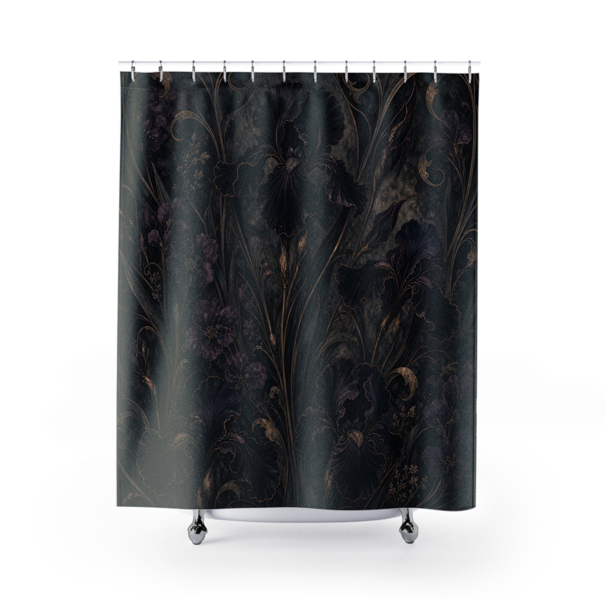 Dark Iris Botanical Shower Curtain