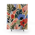 Modern Tropical Floral Shower Curtain, Coral Green Boho Bathroom Decor, Large Flower Bath Curtain, Guest Bathroom Decor, Tropical Decor
