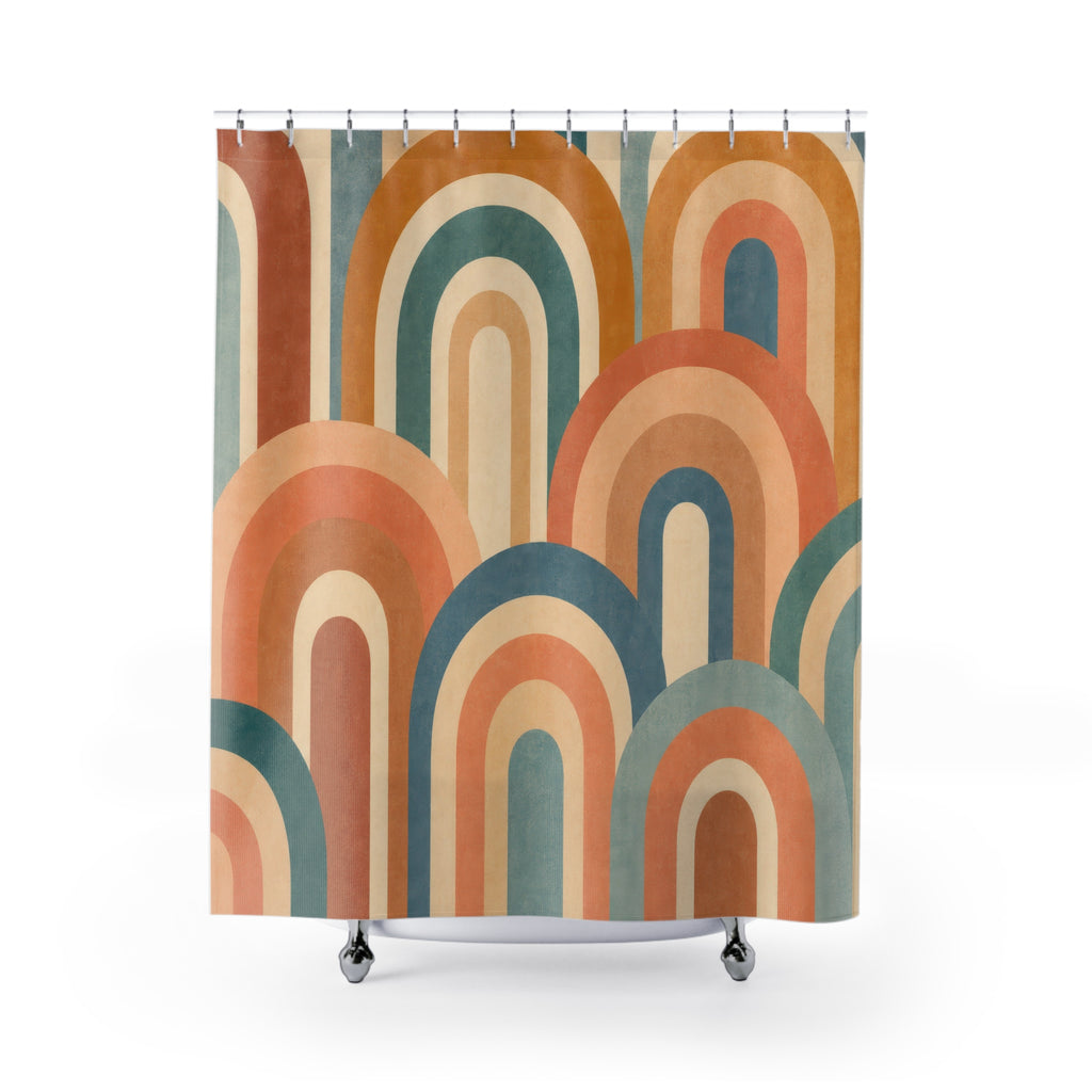 Earth Tone Rainbow Arch Retro Shower Curtain