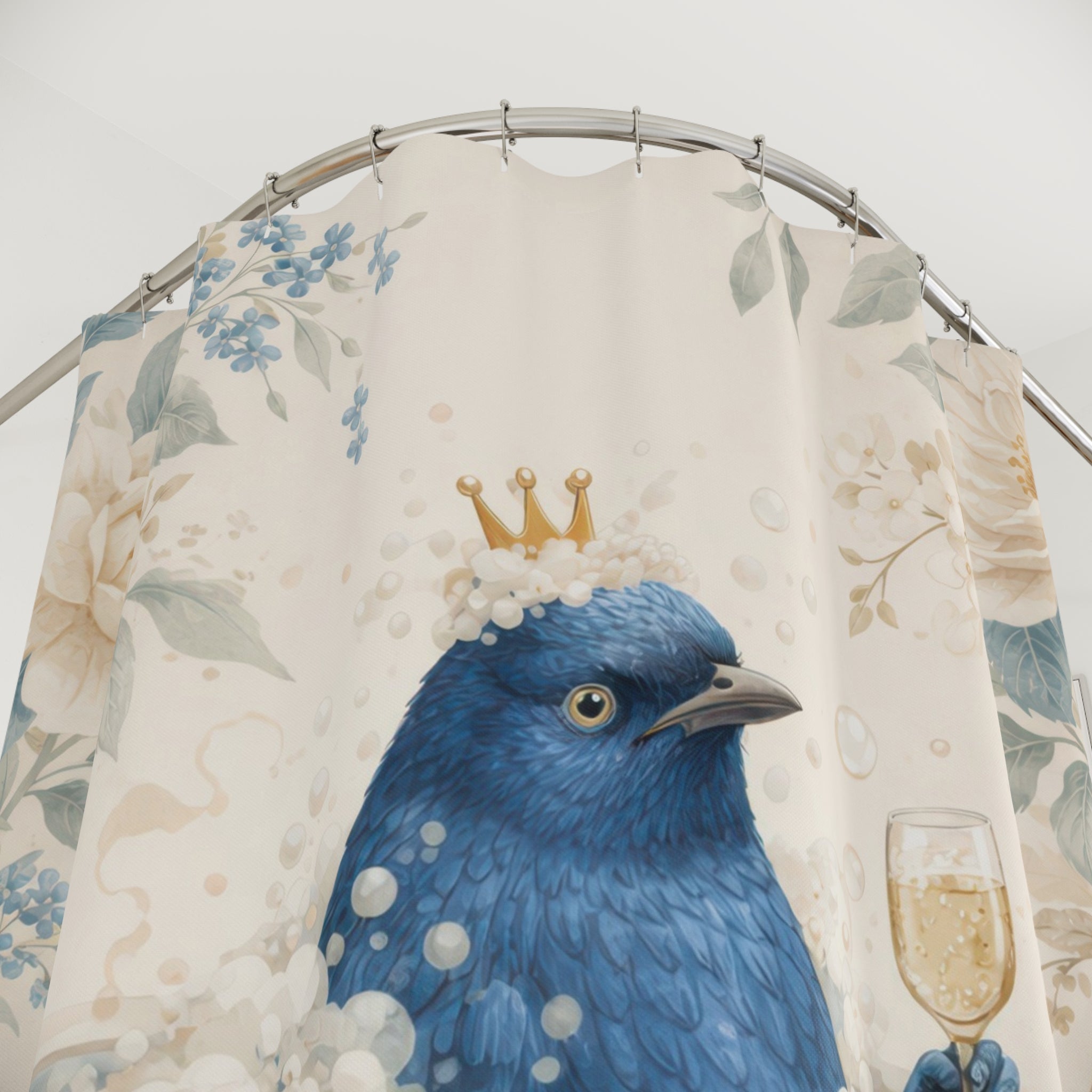 Funny Bluebird Shower Curtain – Whimsical Floral