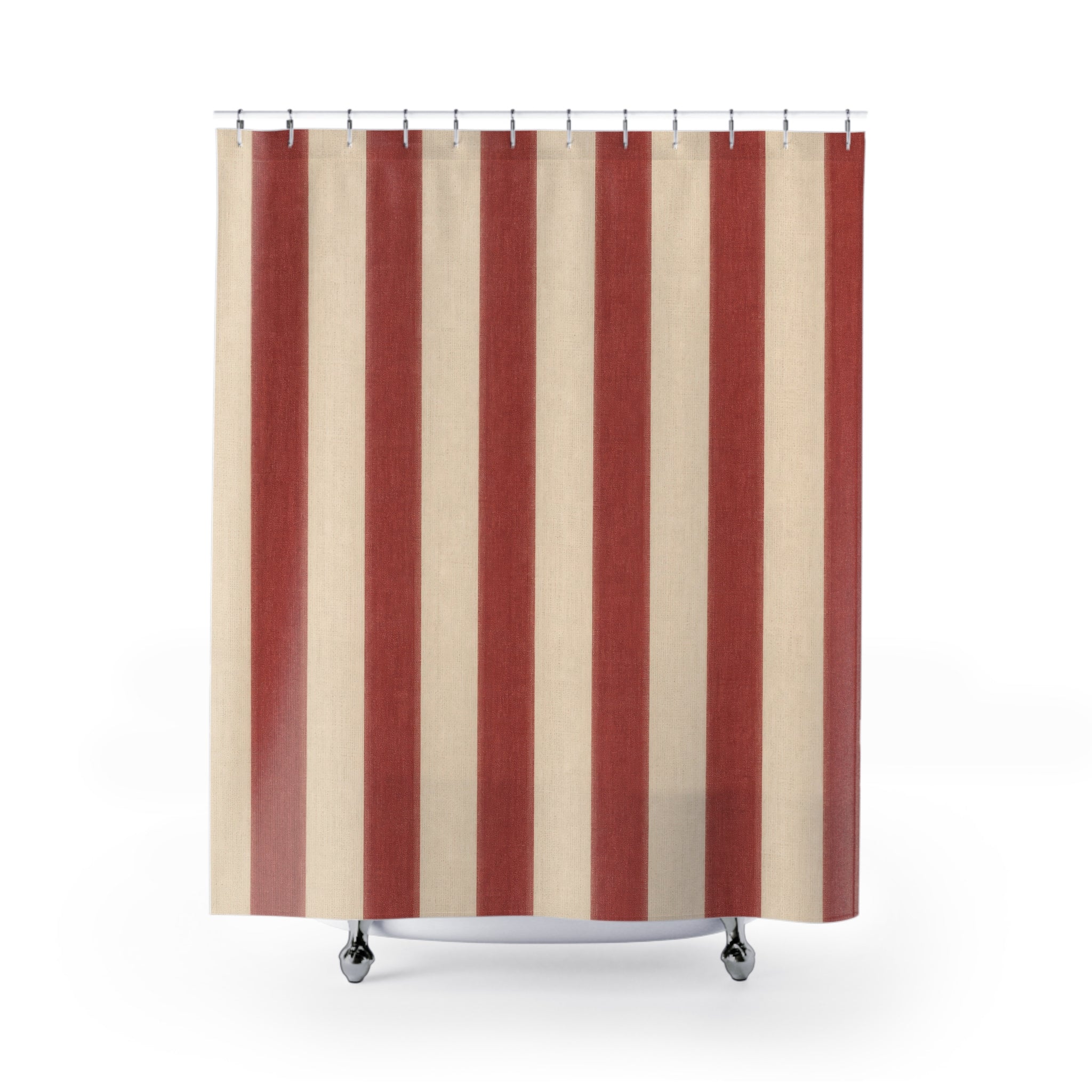 Brick Red and White Stripe Shower Curtain