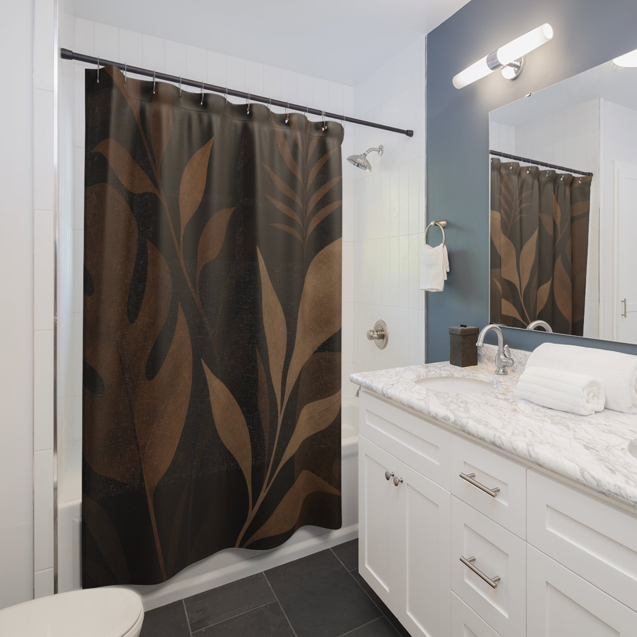 Black Brown Botanical Silhouette Shower Curtain