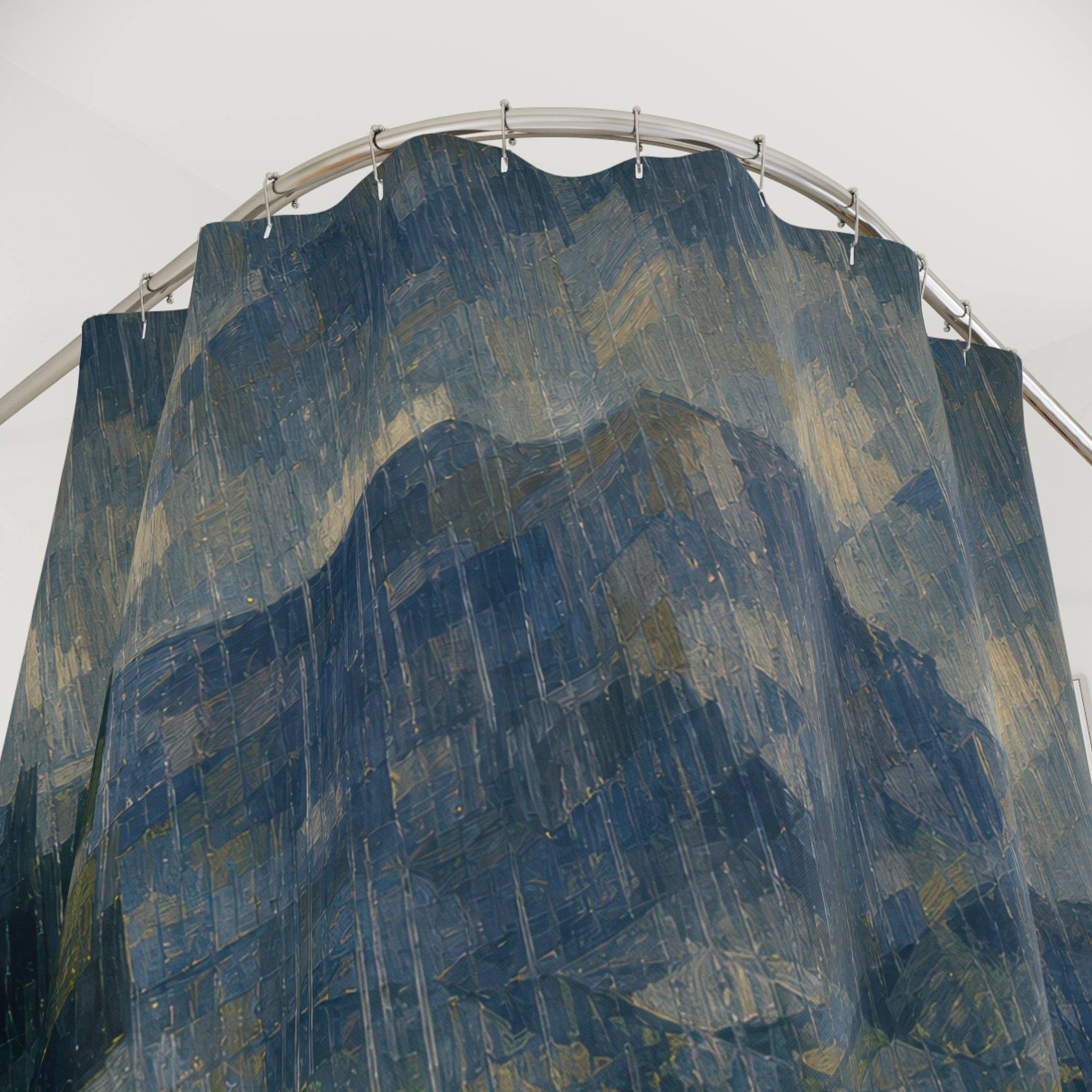 Faceted Mountain Valley Print Shower Curtain