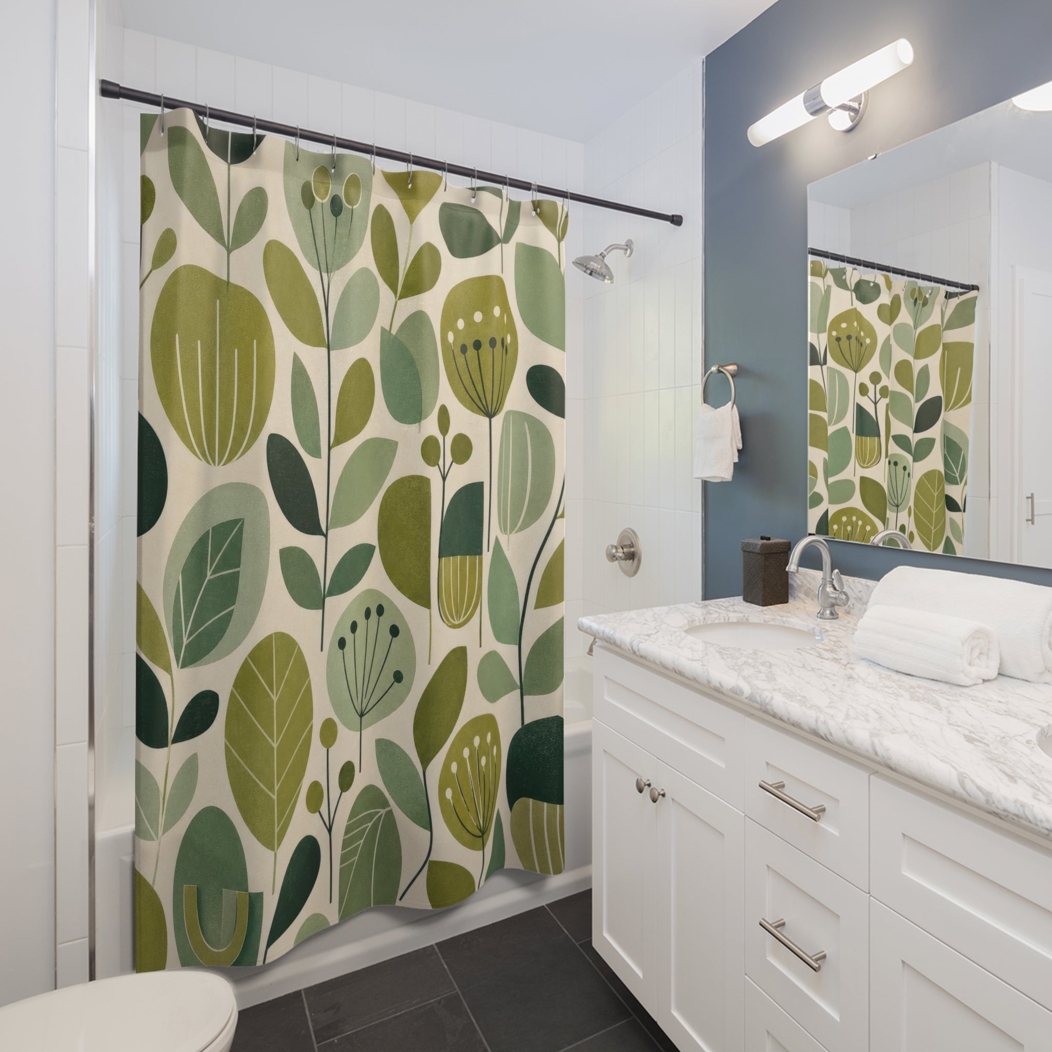 Green Retro Floral Shower Curtain