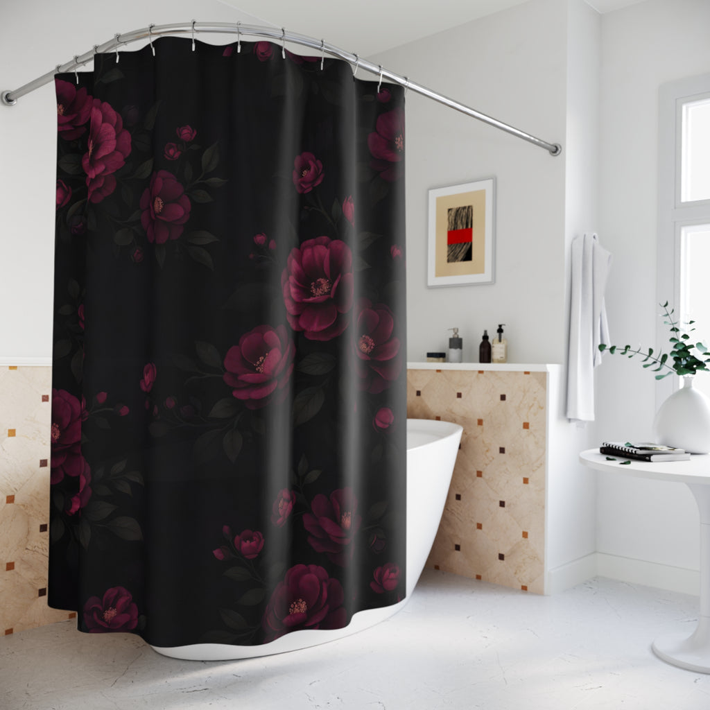 Dark Floral Shower Curtain – Moody Burgundy
