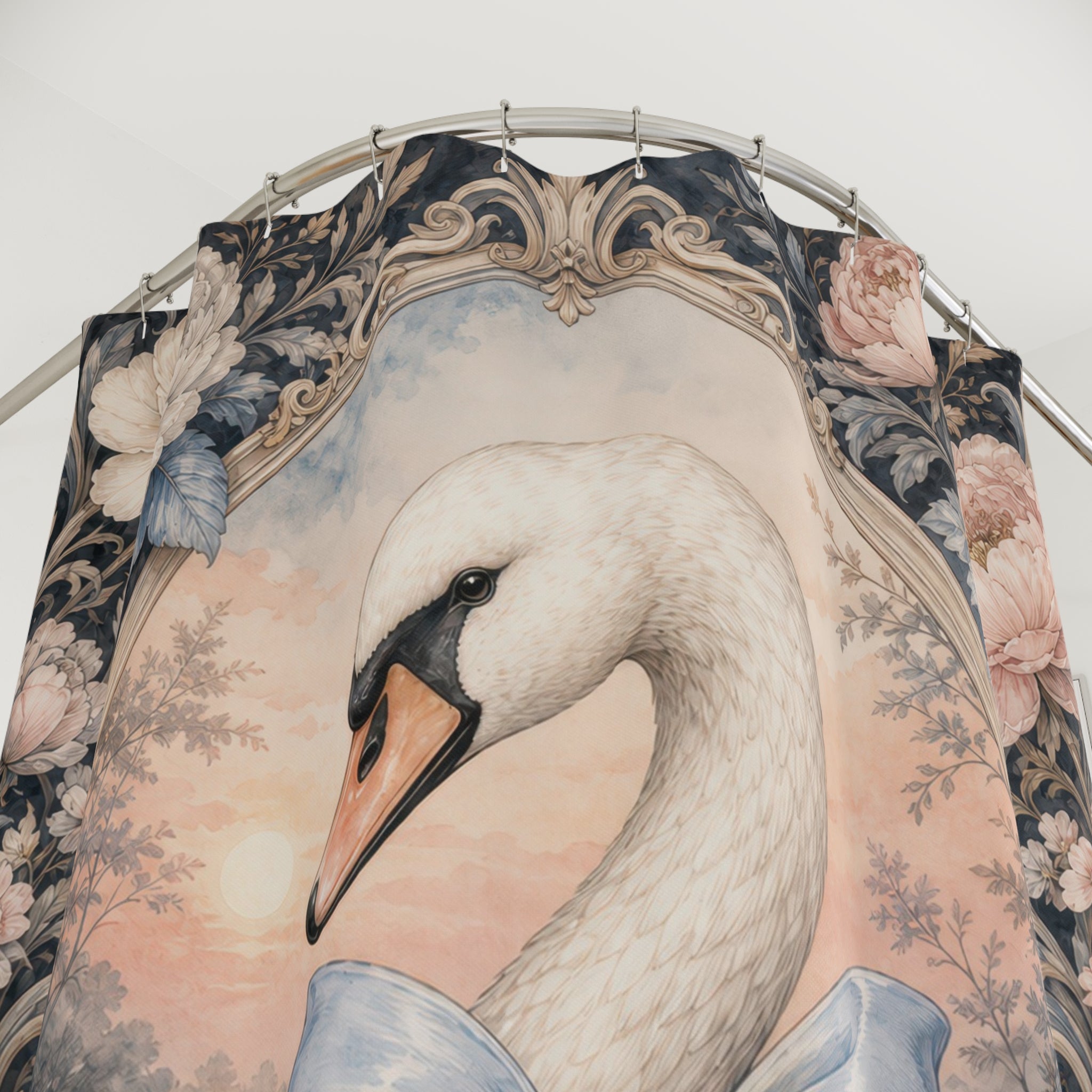 Swan Ribbon Medallion Bow Shower Curtain