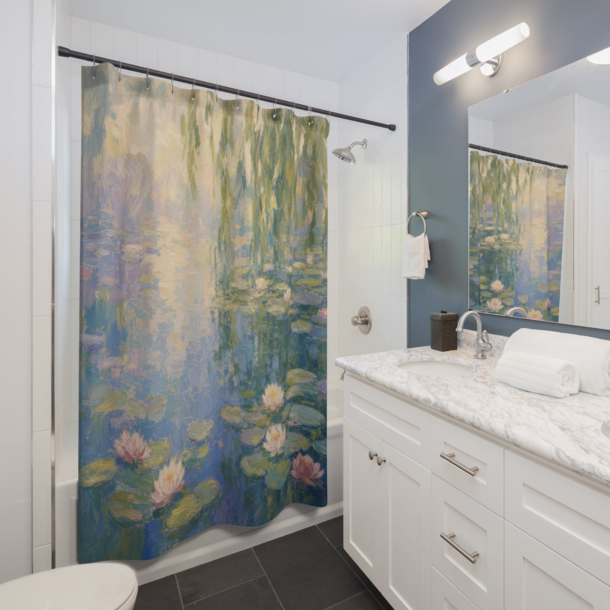 Monet Inspired Water Lily Impressionist Shower Curtain