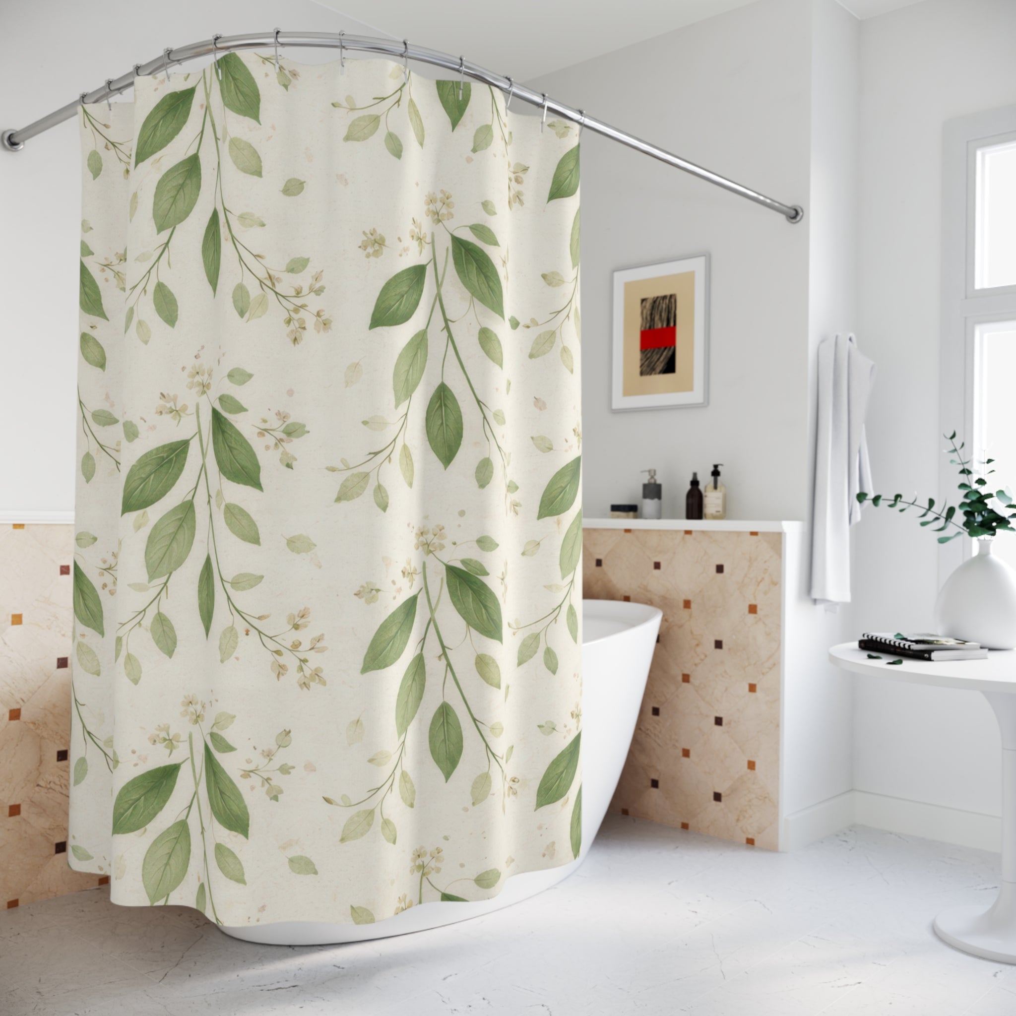 Sage Green Floral Vine Shower Curtain – Cottagecore