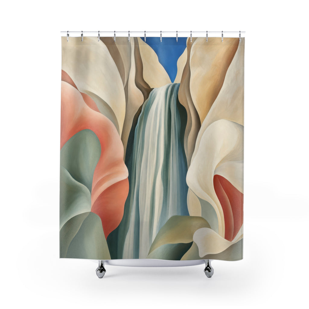 Modern Waterfall Flower Print Shower Curtain