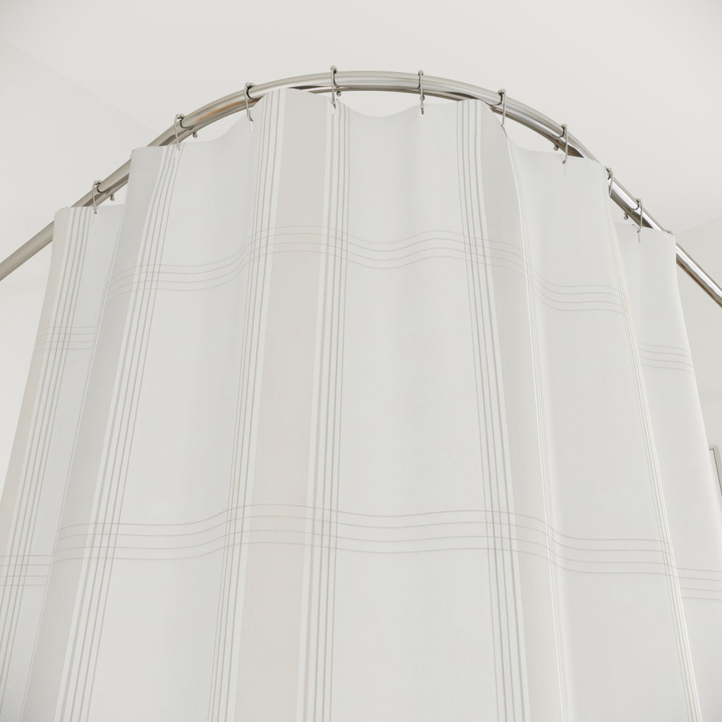 White Cream Beige Soft Check Shower Curtain