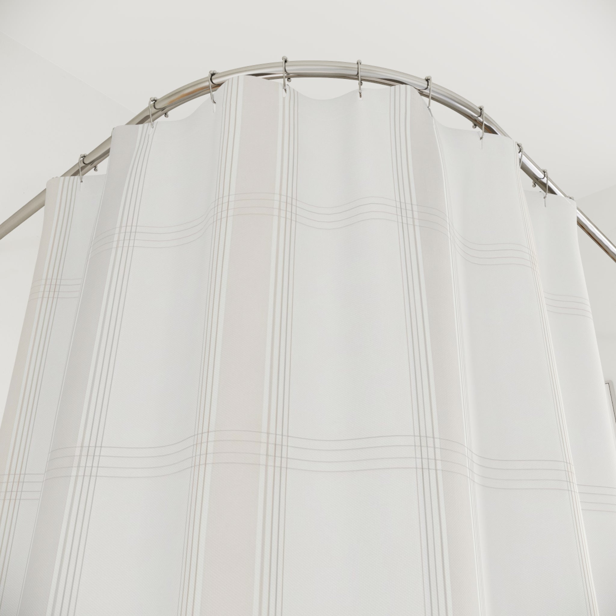 White Cream Beige Soft Check Shower Curtain