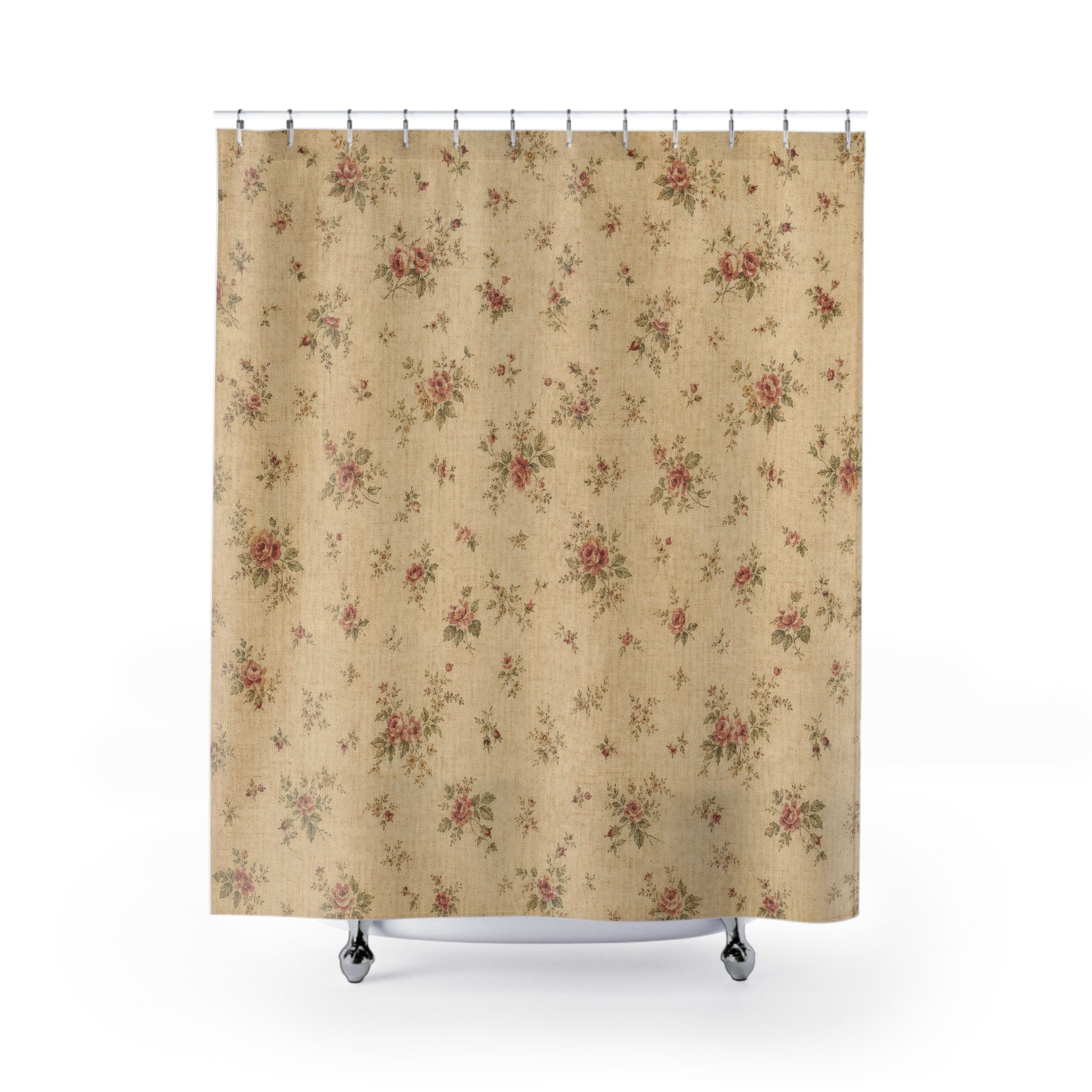 Beige Farmhouse Vintage Floral Shower Curtain