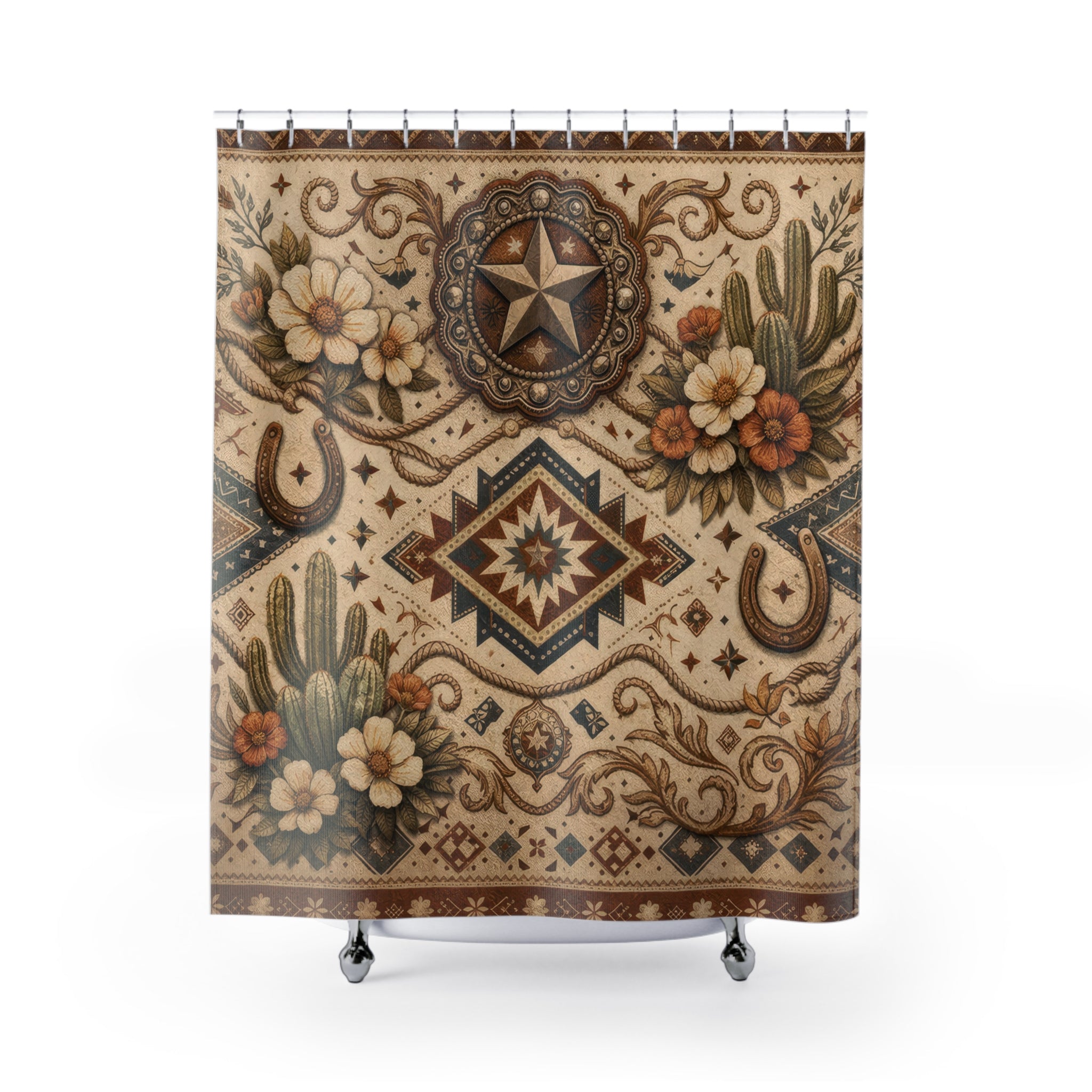 Western Floral Shower Curtain – Desert Ranch Beige
