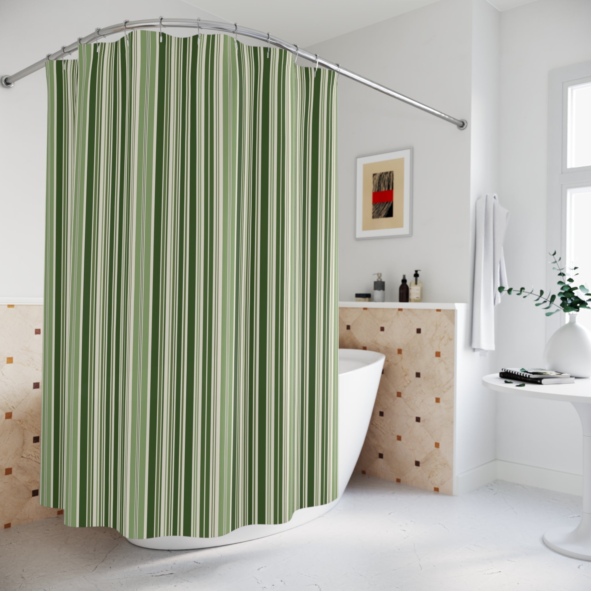 Green Multi Stripe Shower Curtain — Sage Olive