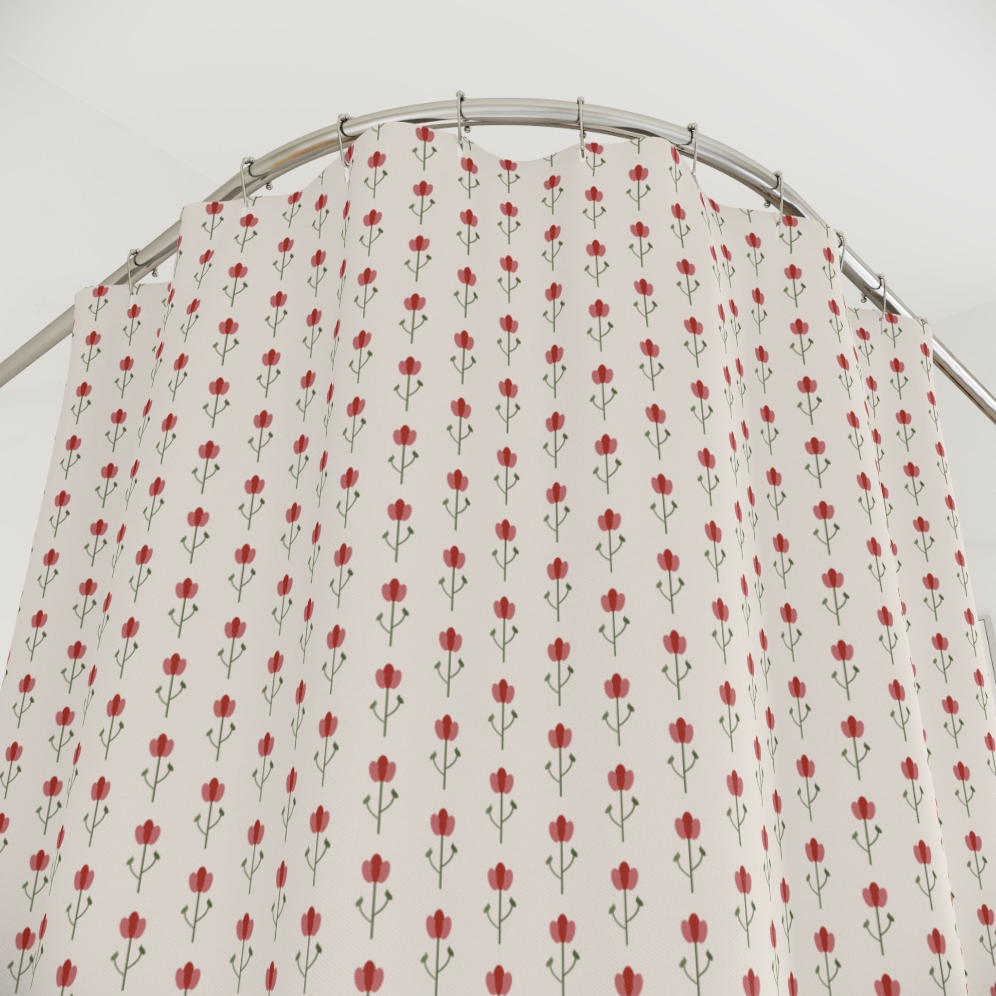 Folk Art Tulip Shower Curtain – Red & Pink on Cream