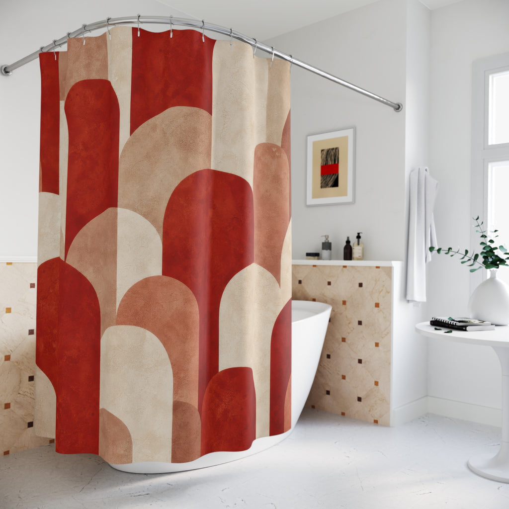 Geometric Arch Red and White Shower Curtain