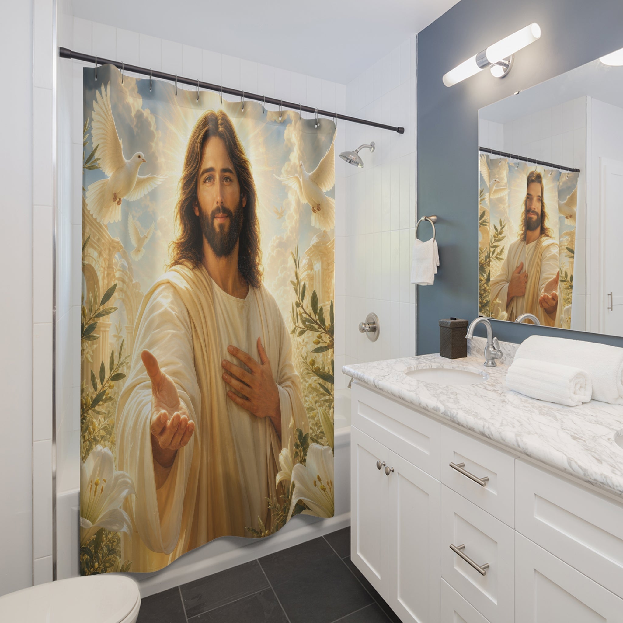Jesus Shower Curtain: Dove Lily Religious