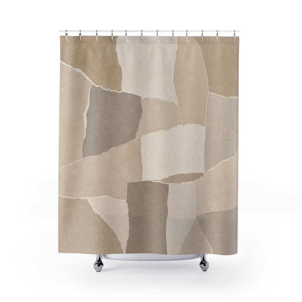 Beige Taupe Patchwork Block Shower Curtain