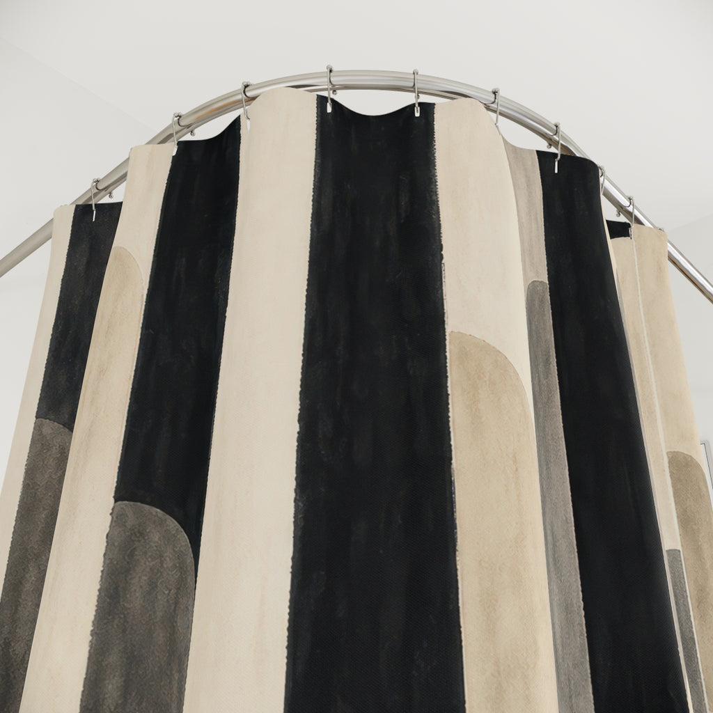 Beige Ivory Stacked Arch Stripe Shower Curtain