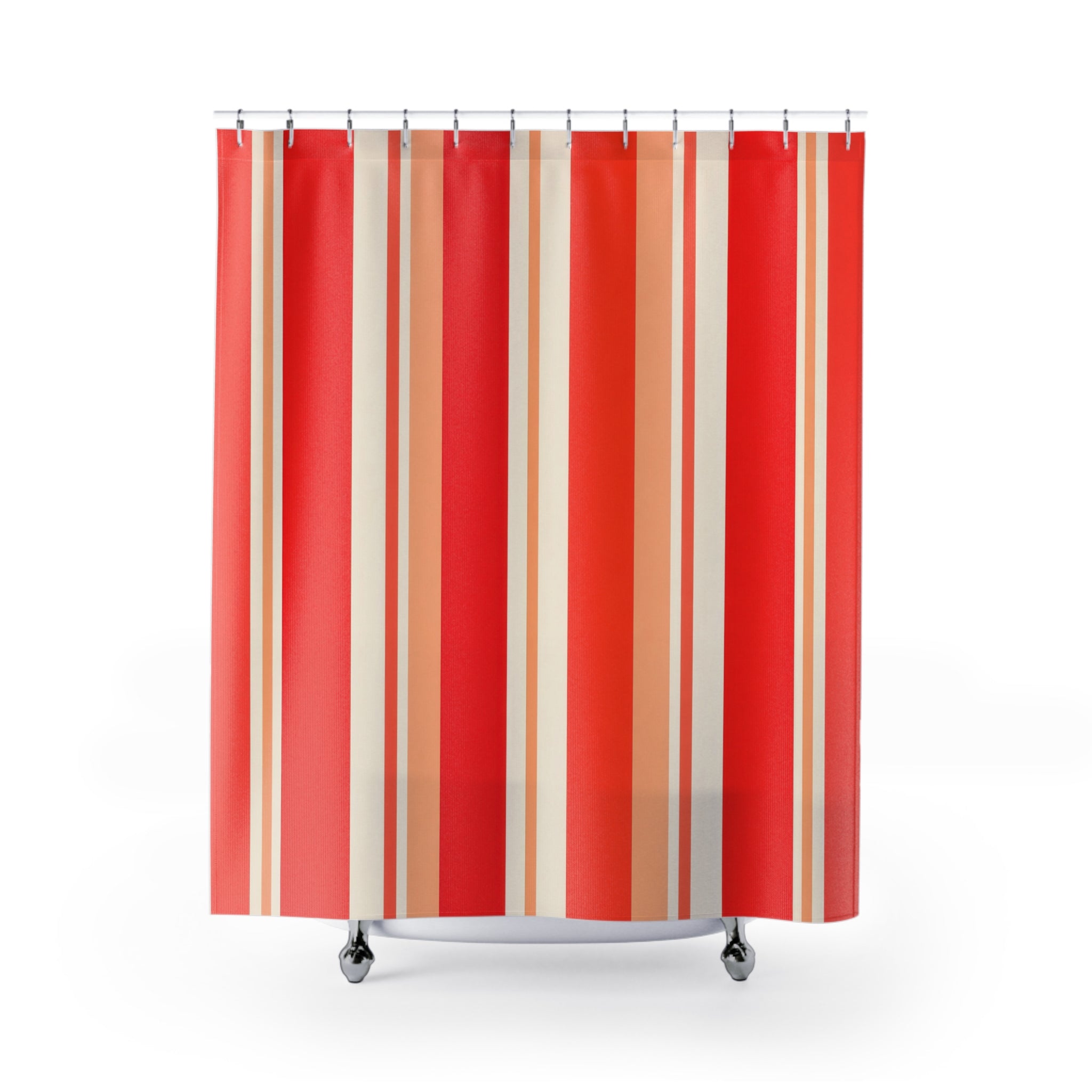 Warm Poppy Coral Stripe Shower Curtain, Poppy Red Classic Bathroom Decor, Modern Stripe Bath Curtain, Guest Bath Decor, Small Bathroom Decor