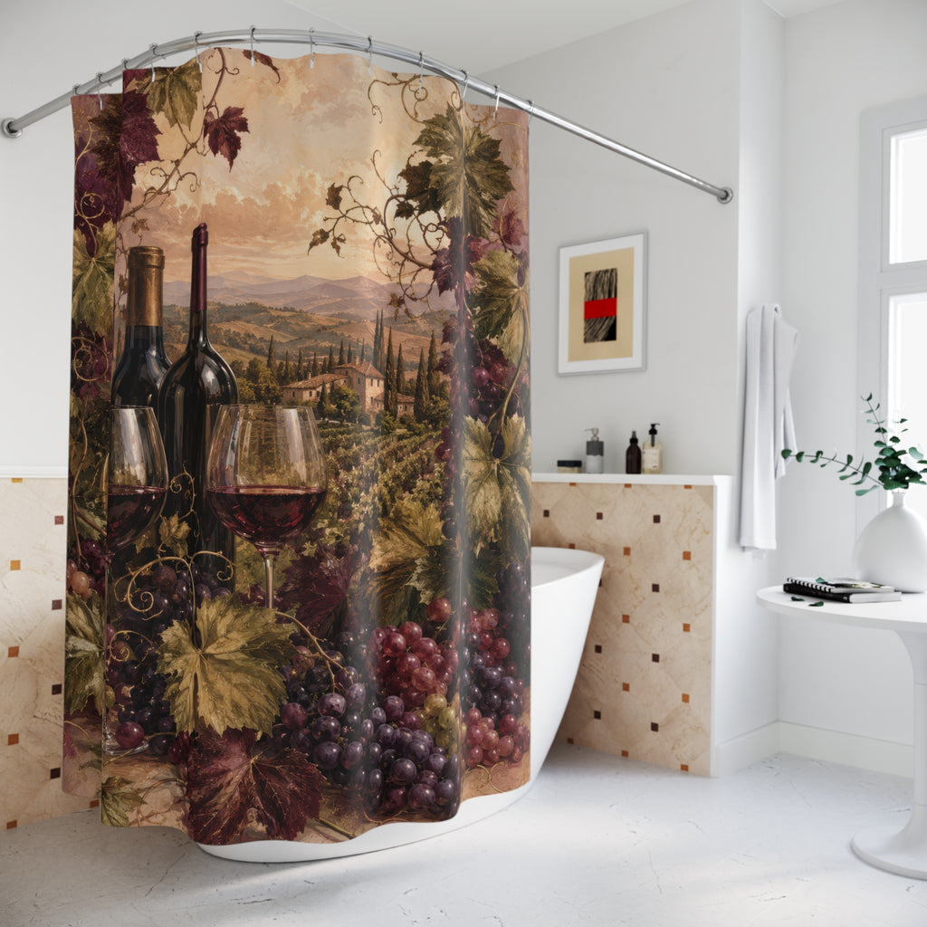 Wine Shower Curtain: Burgundy Vineyard Grape Vine