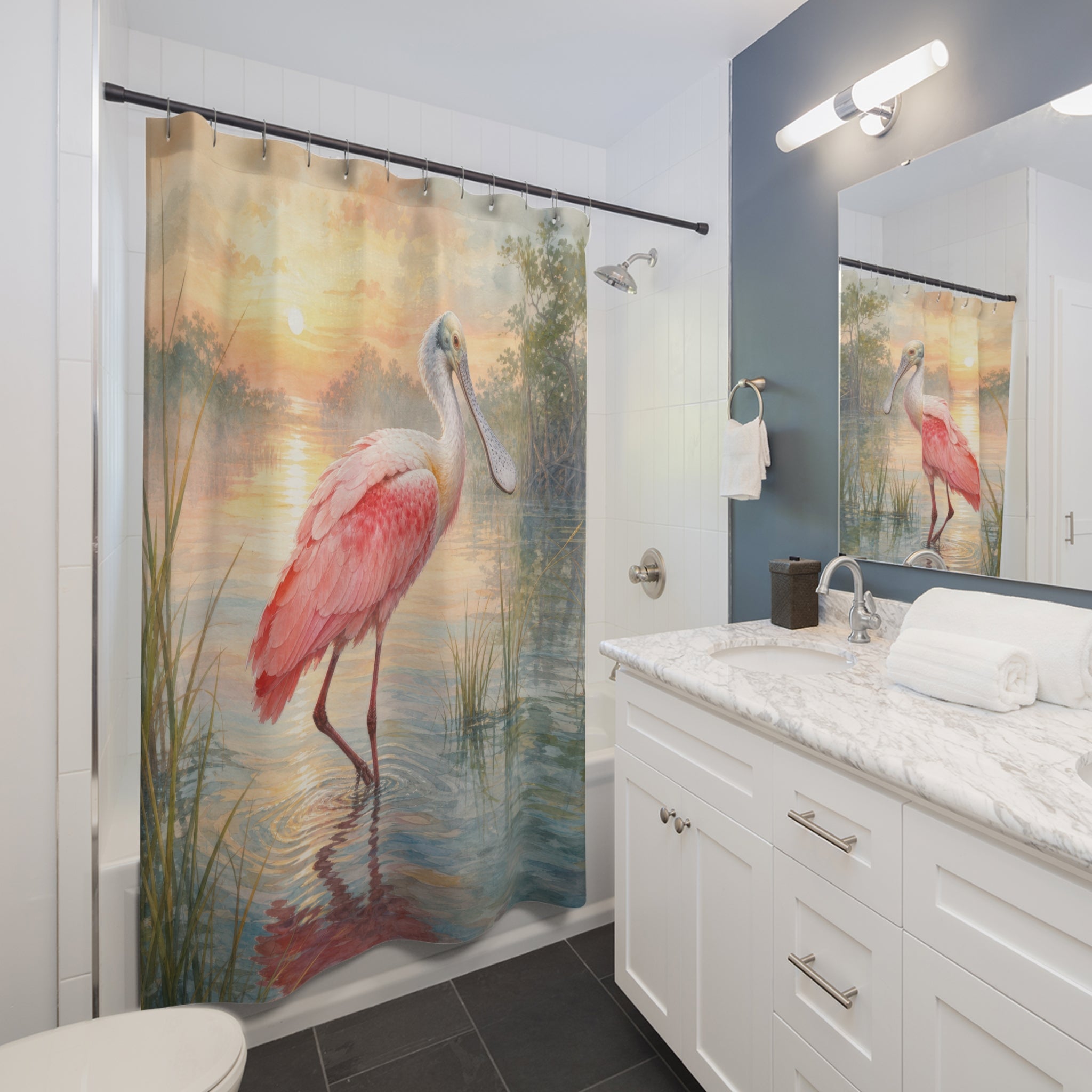 Watercolor Roseate Spoonbill Shower Curtain