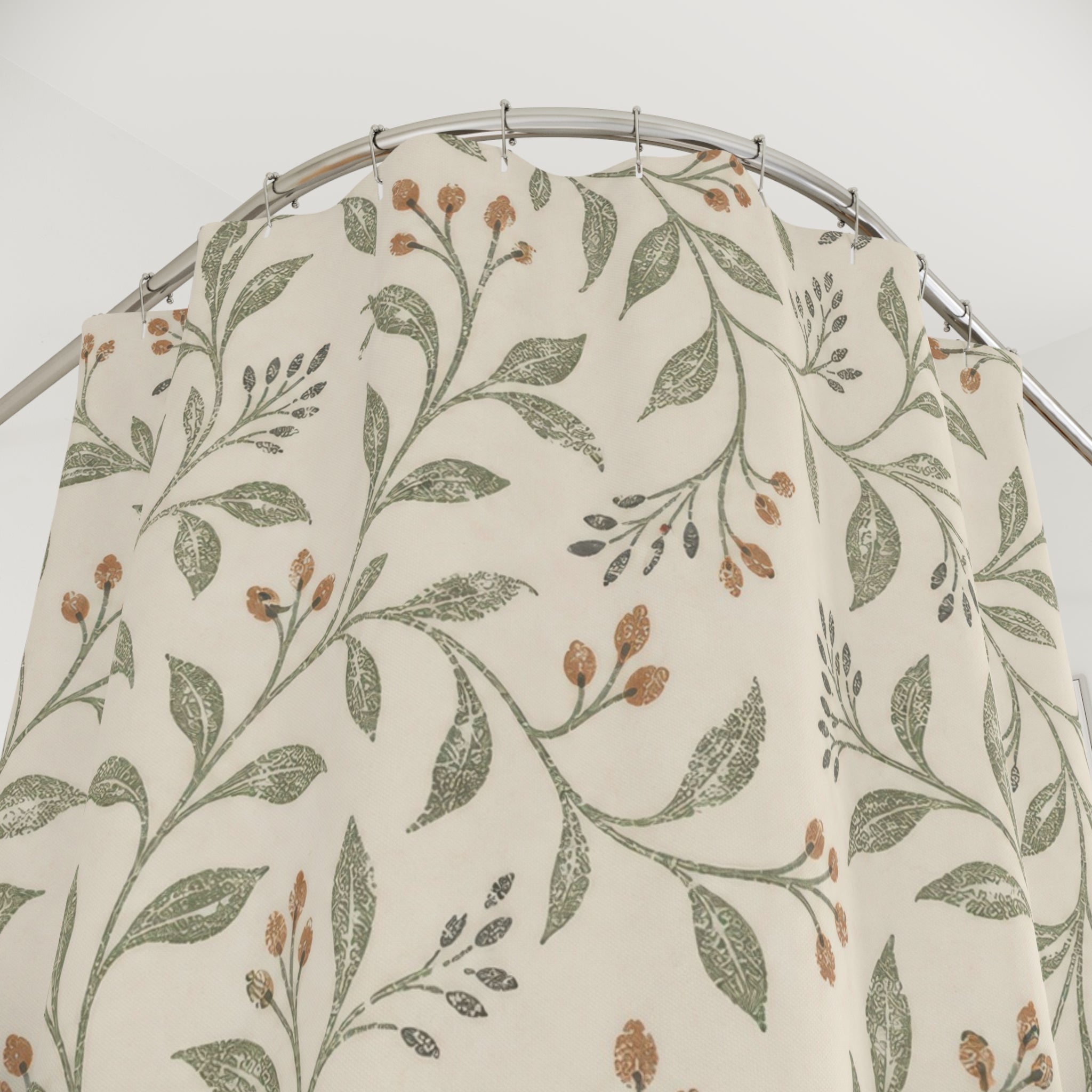 Sage Green Botanical Leaf Vine Shower Curtain