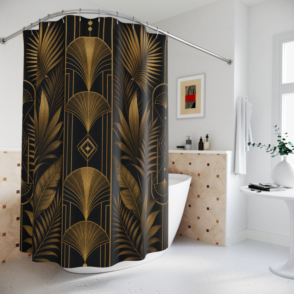Black Gold Palm Shower Curtain