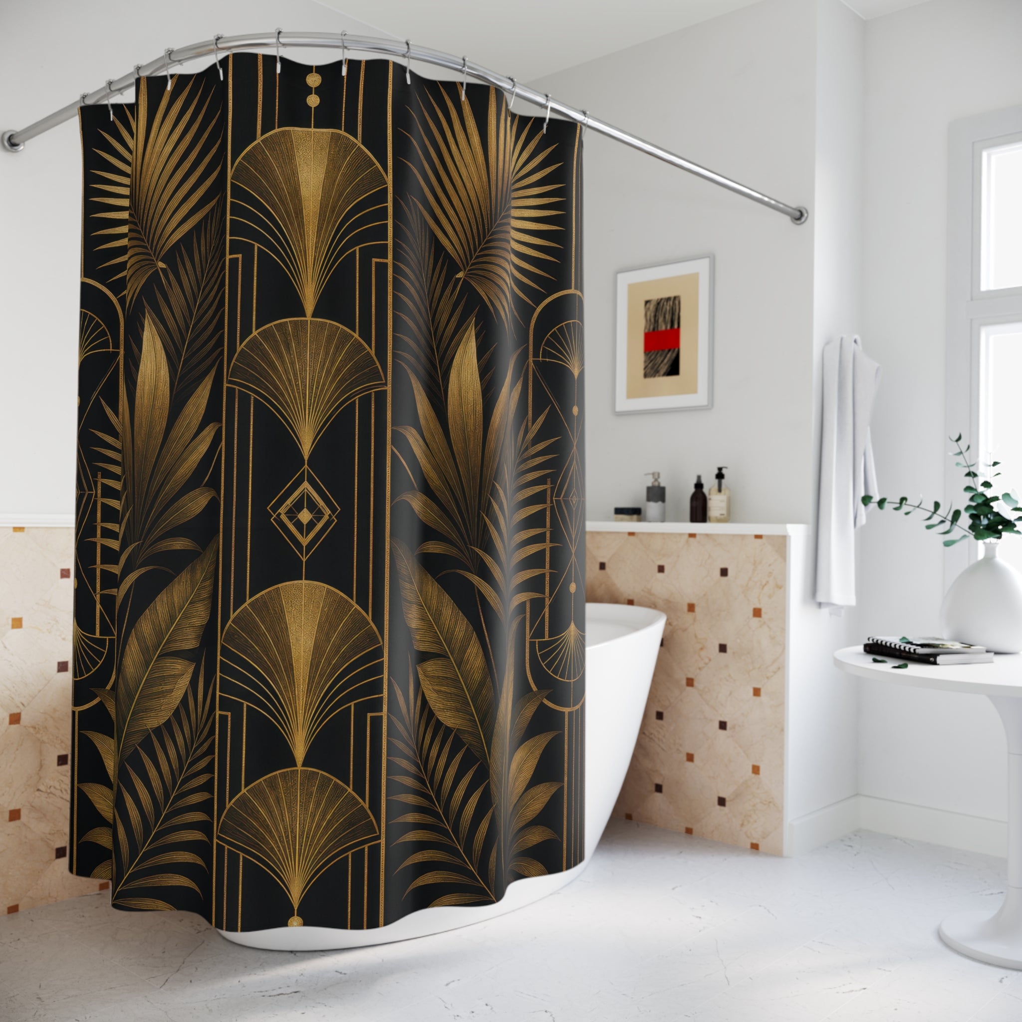 Black Gold Palm Shower Curtain