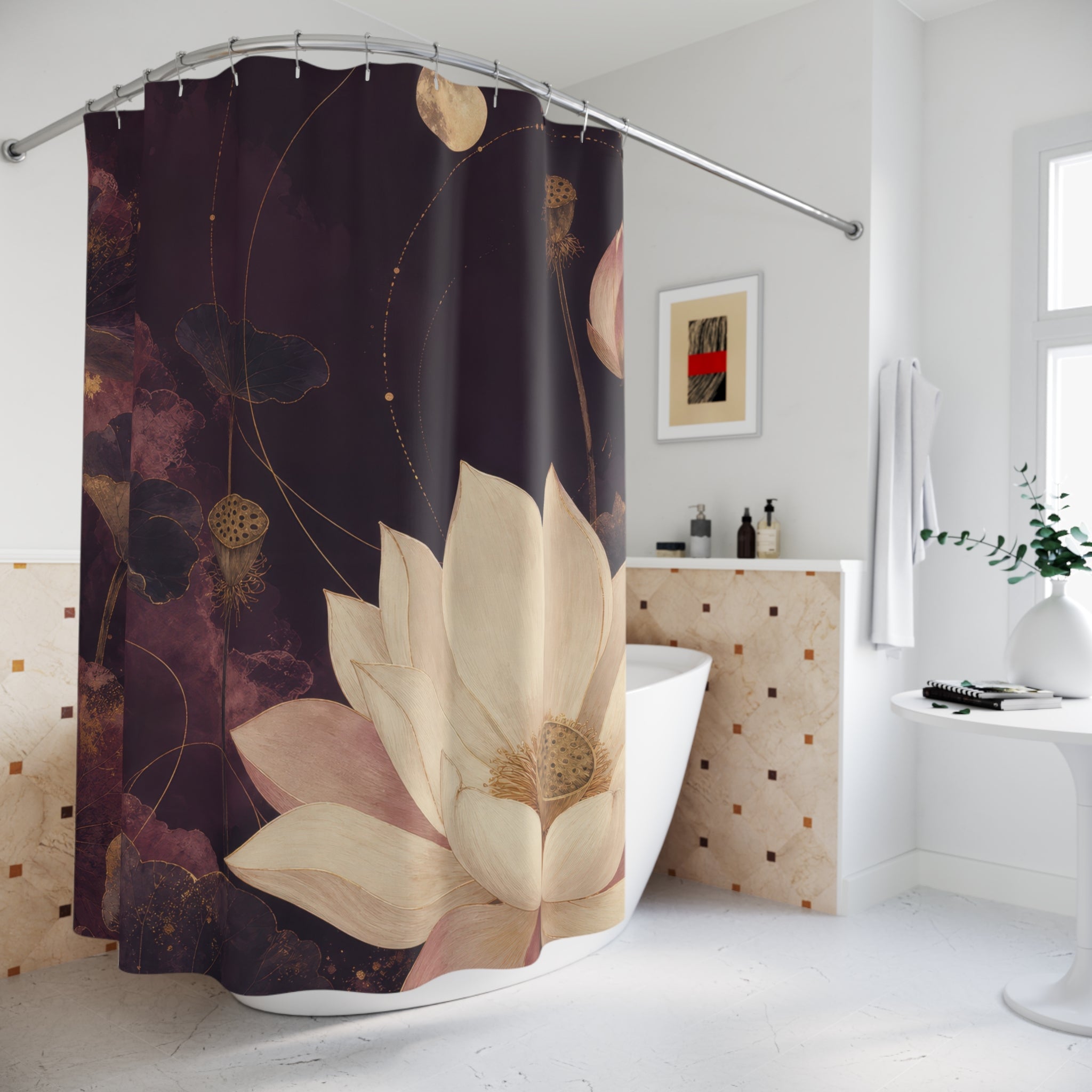 Moonlit Lotus Elegant Shower Curtain