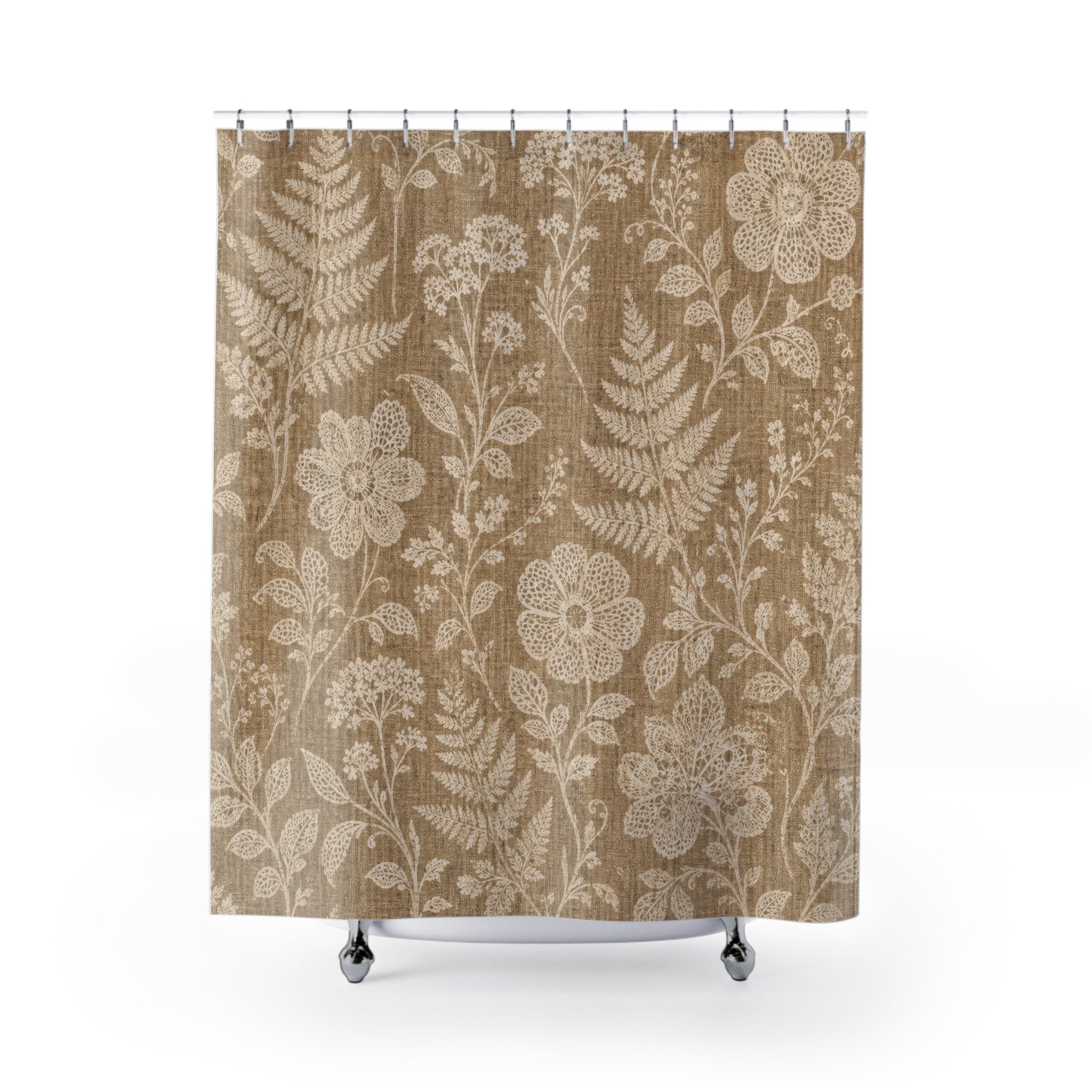 Beige Lace Botanical Shower Curtain