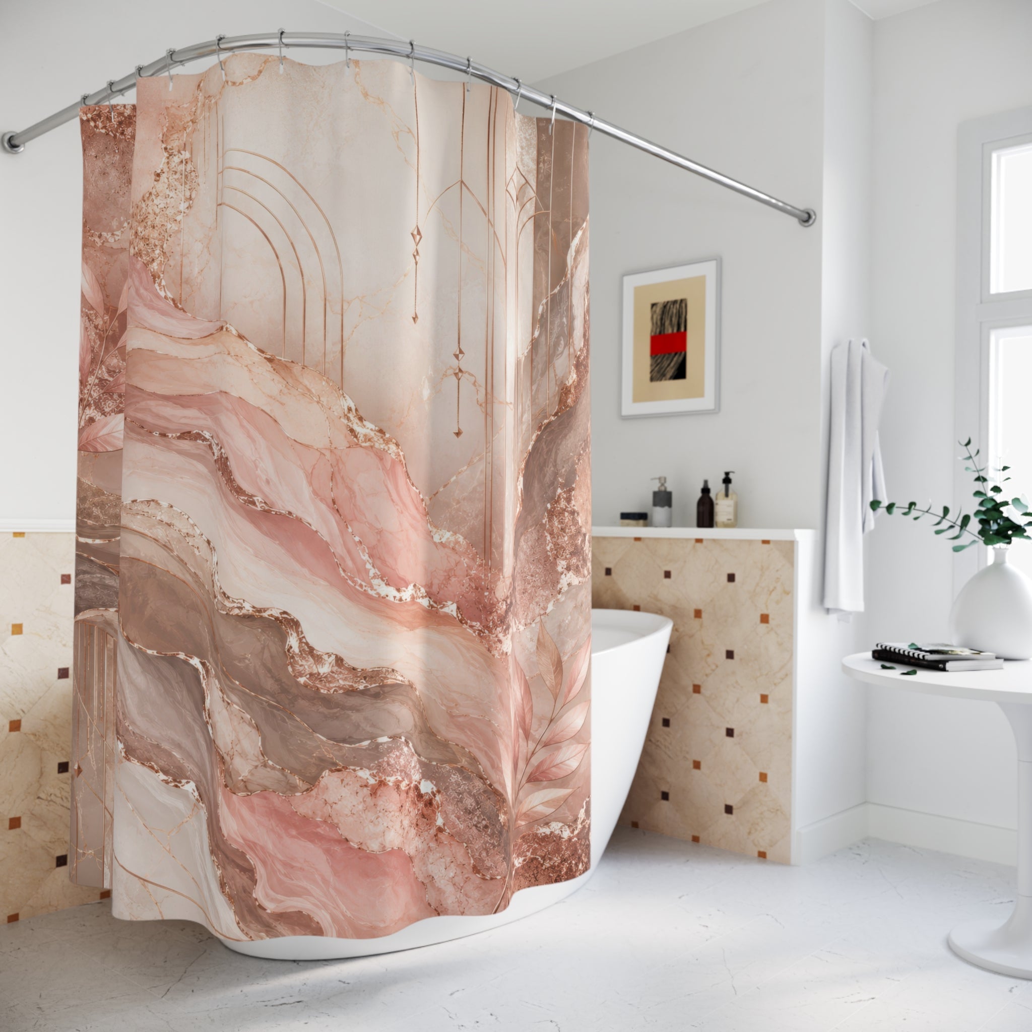 Rose Gold Shower Curtain: Art Deco Marble