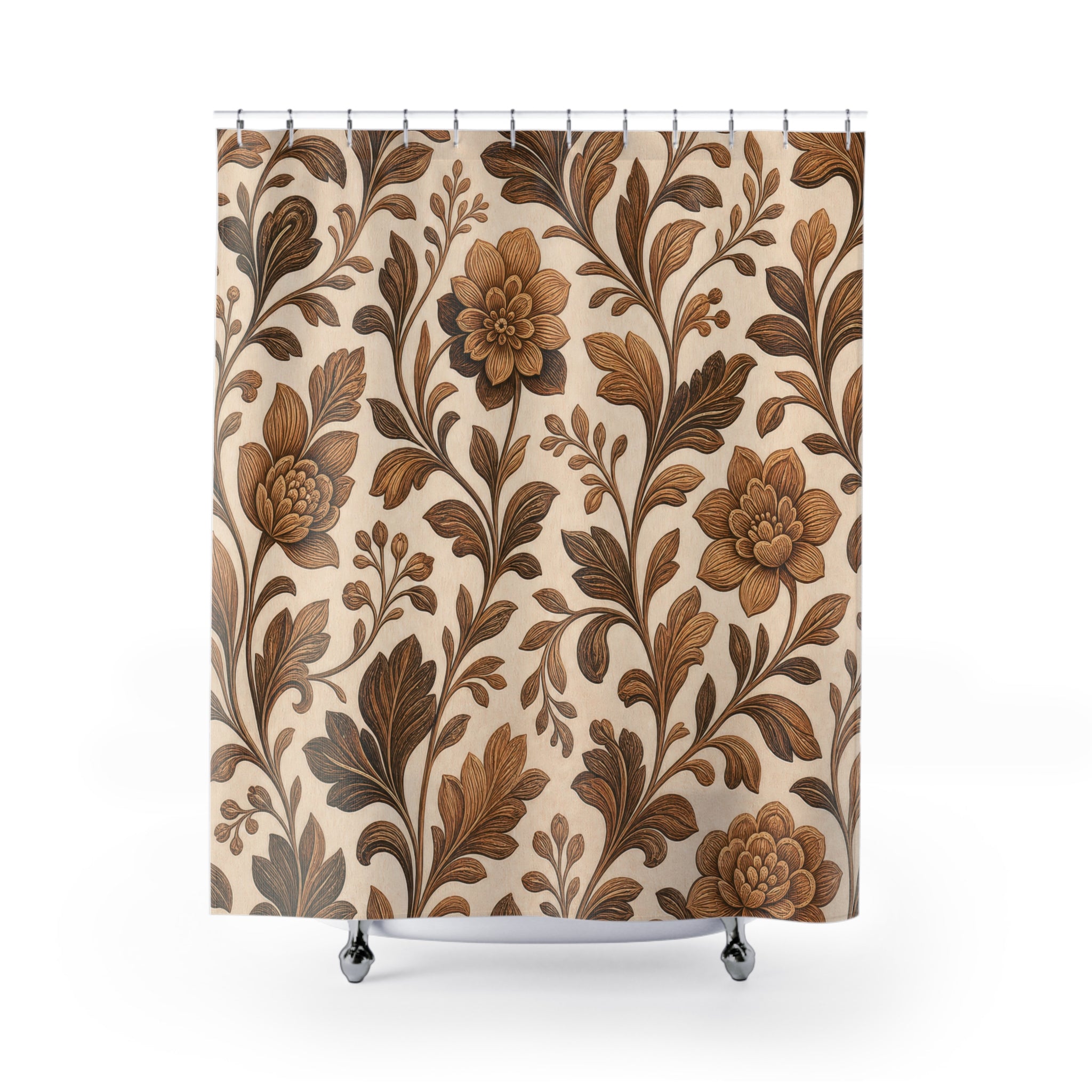 Brown Botanical Flower Shower Curtain