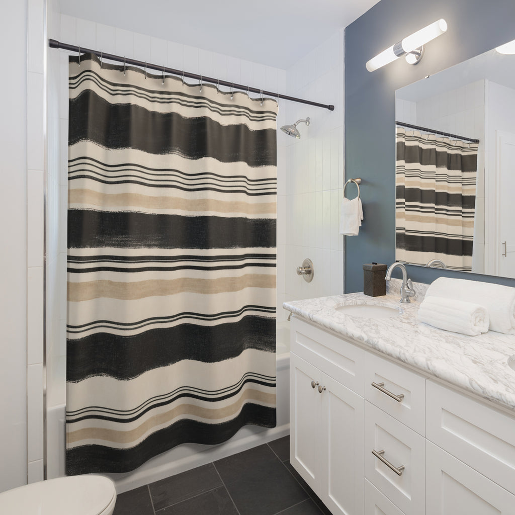 Ivory Beige Horizontal Stripe Shower Curtain