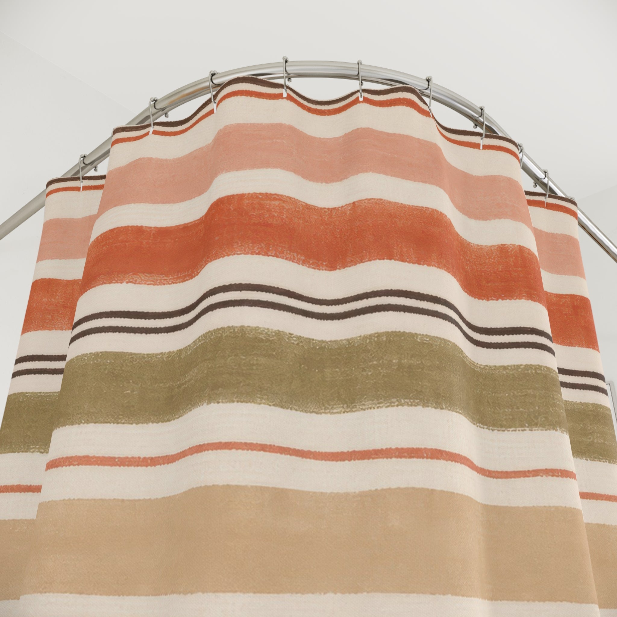 Rust Olive Beige Watercolor Stripe Shower Curtain