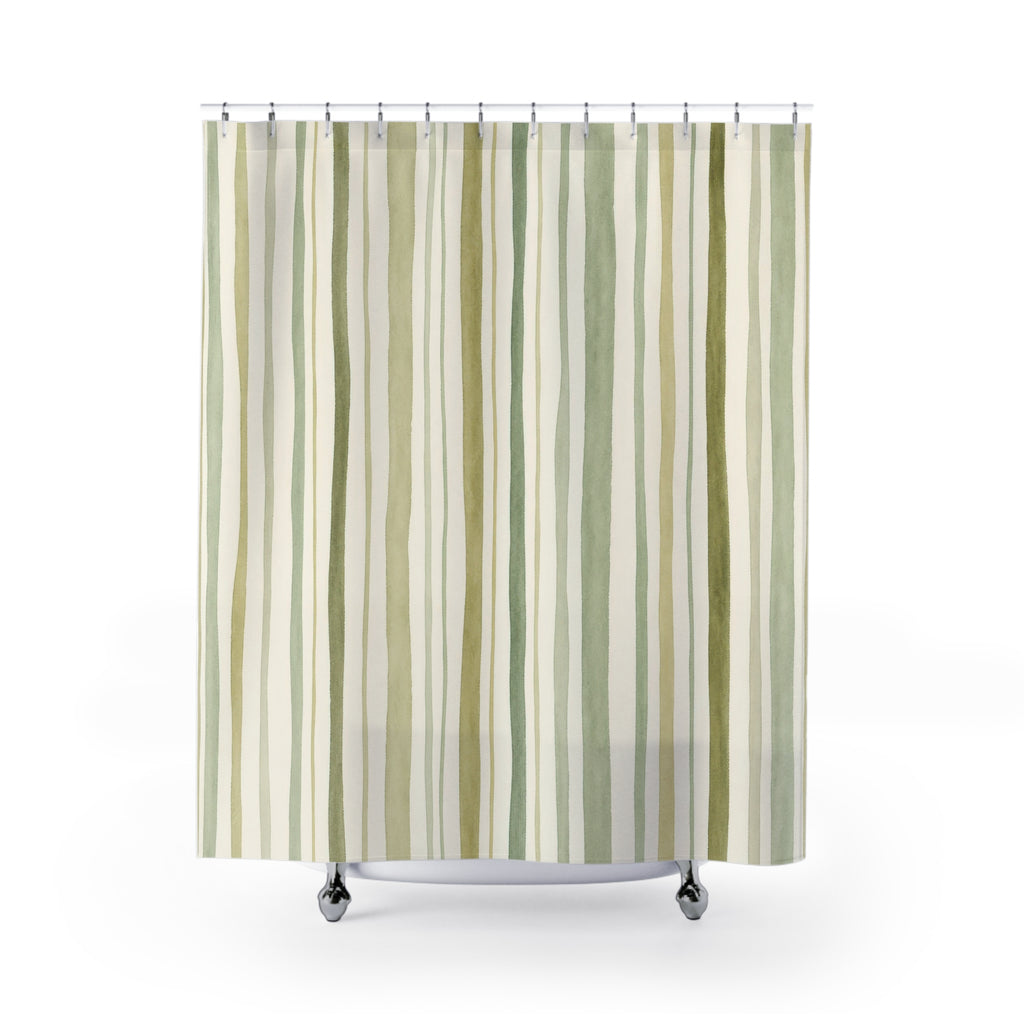 Loose Sage Green Olive Stripe Shower Curtain