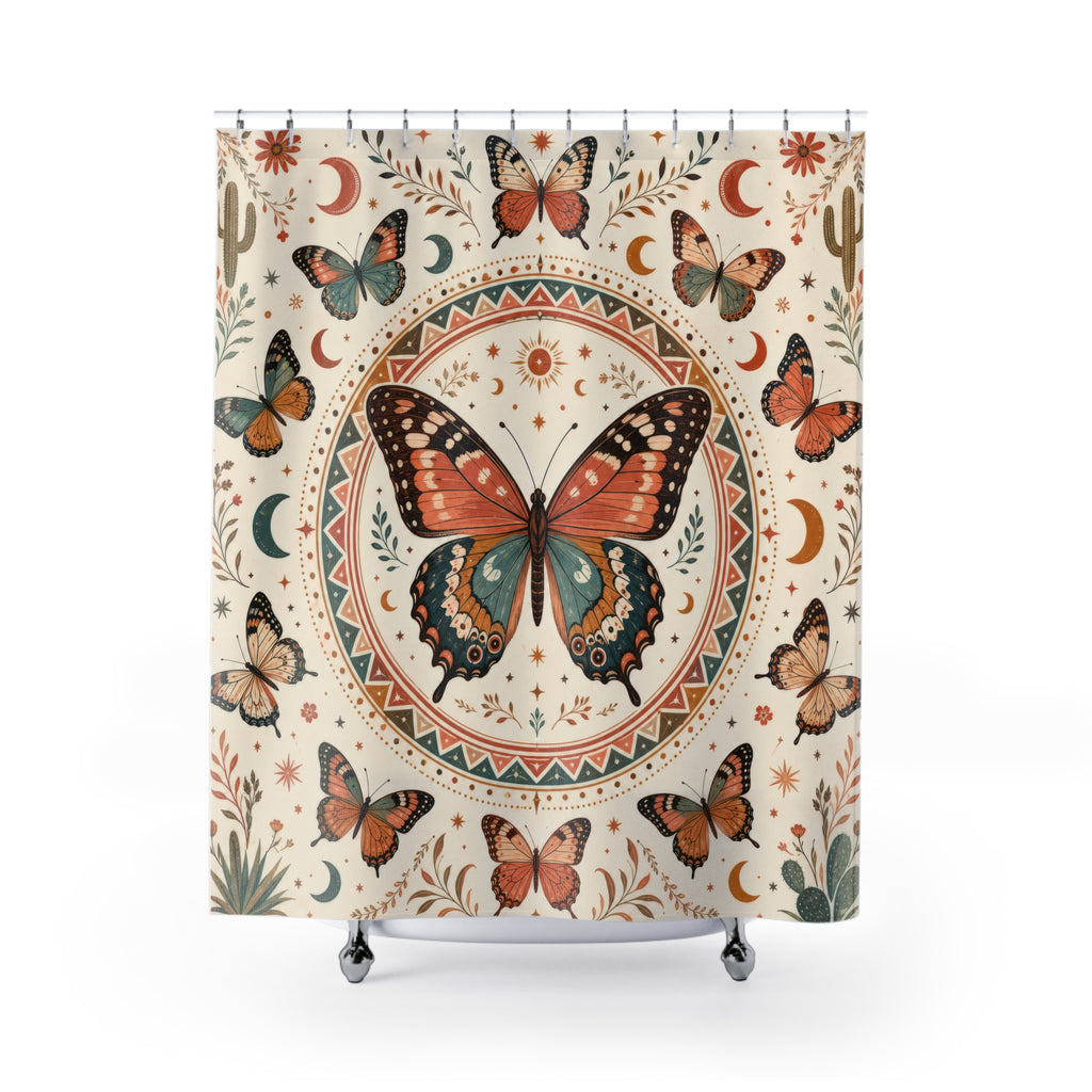 Boho Celestial Butterfly Shower Curtain