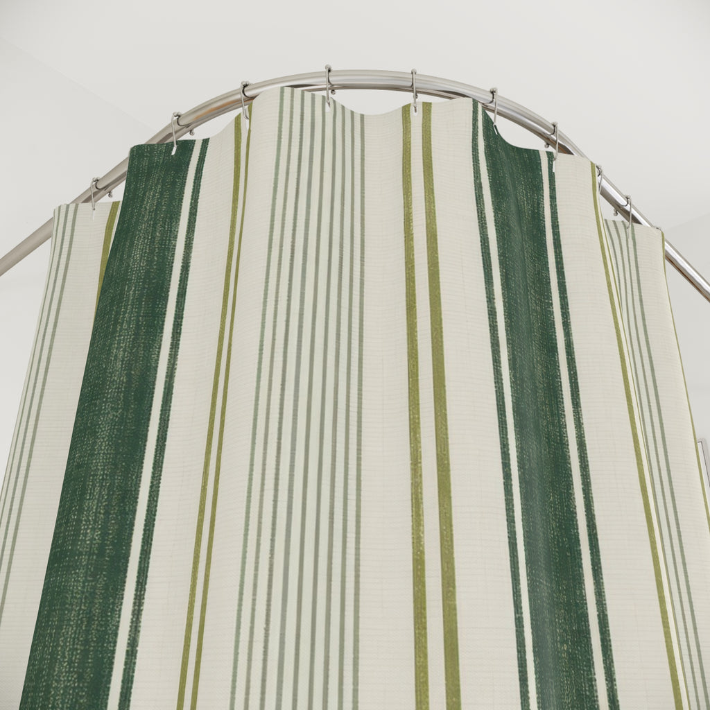 Sage Green Striped Shower Curtain