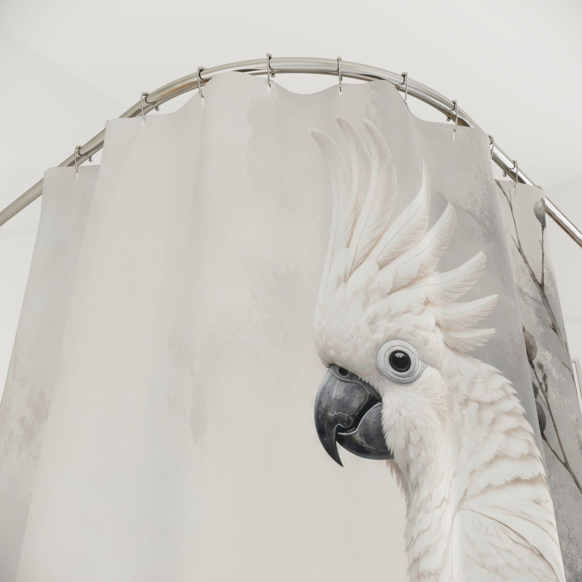 Grey Ink Wash Cockatoo Shower Curtain