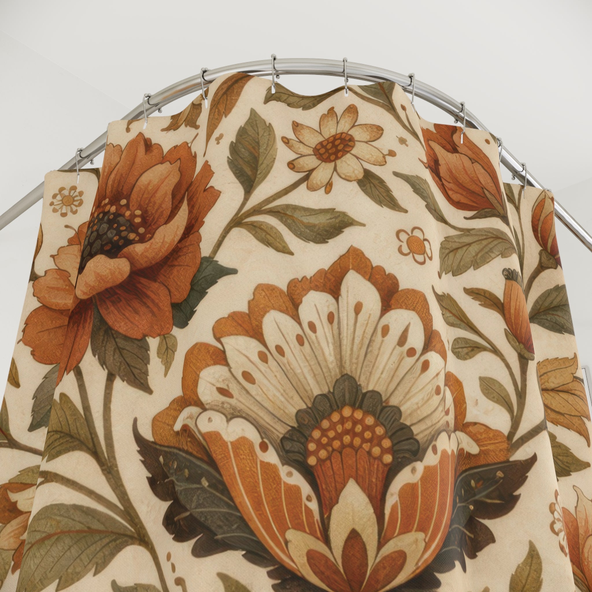 Boho Floral Shower Curtain – Terracotta Ivory Botanical