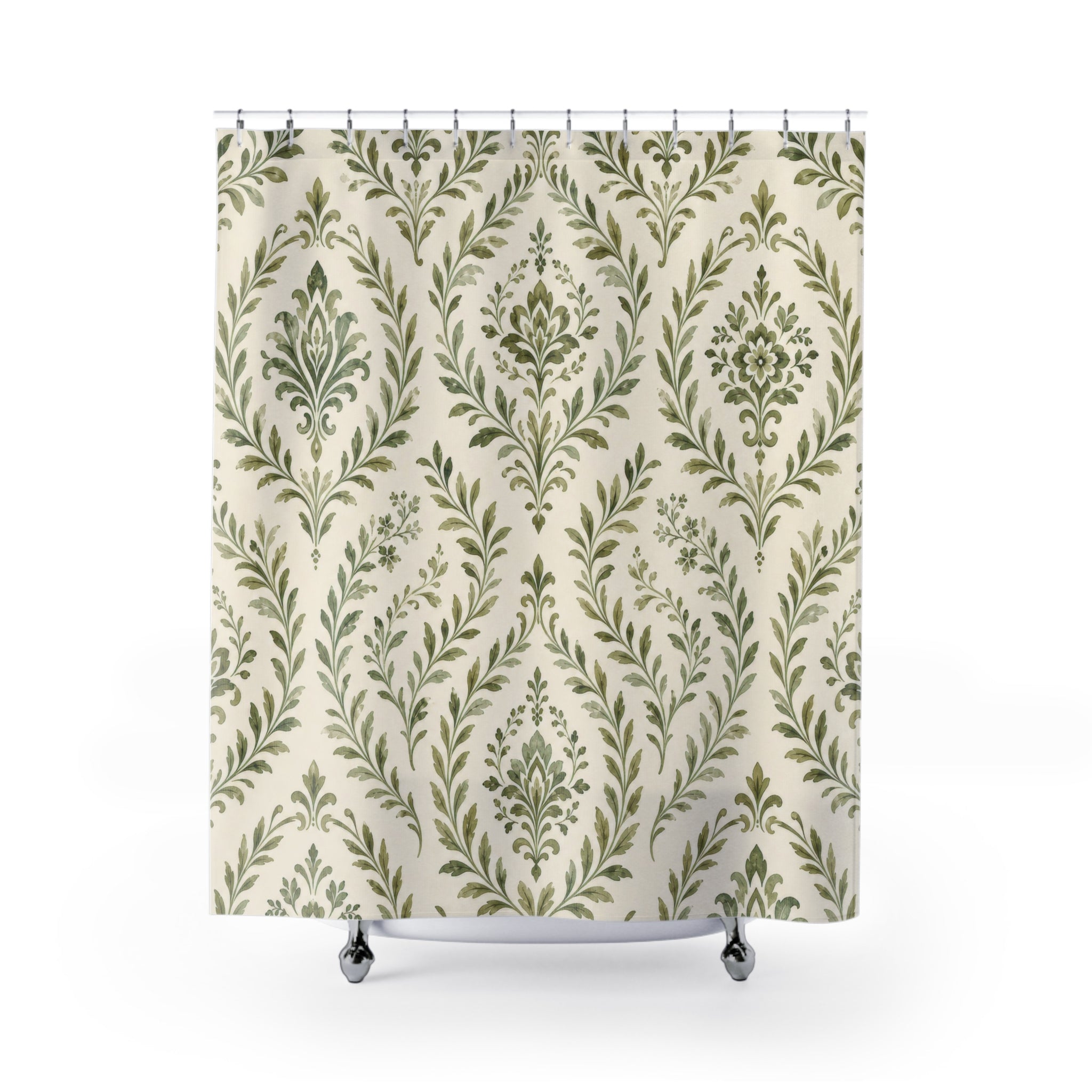 Olive Green Damask Shower Curtain