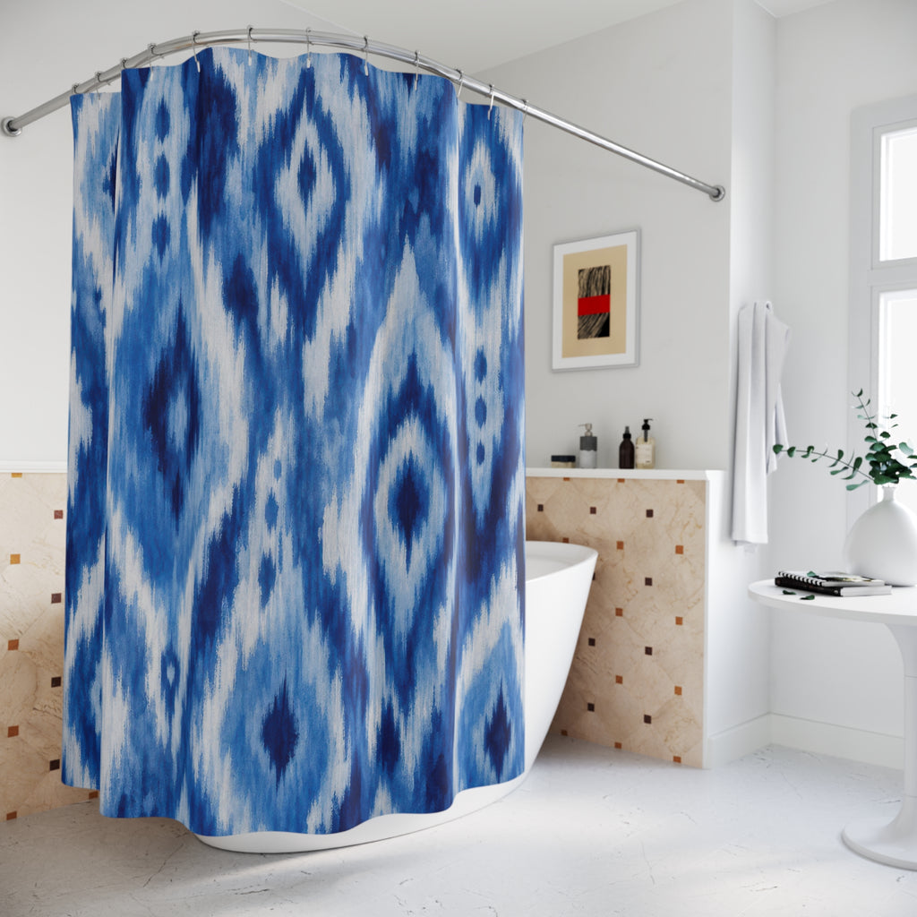 Blue Reverie Ikat Diamond Shower Curtain